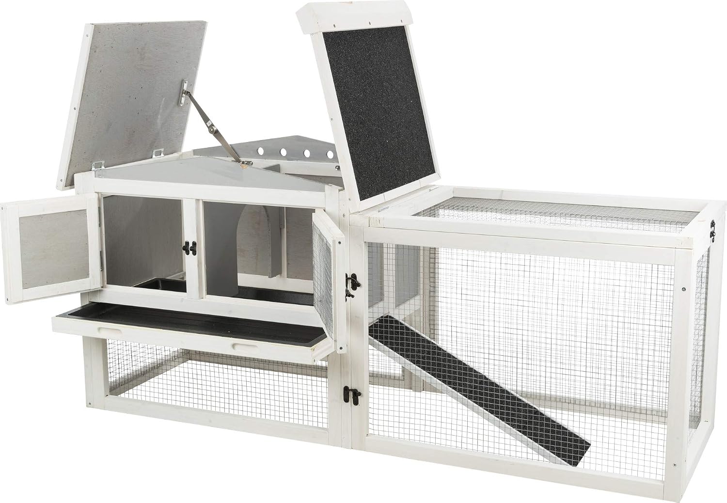 Trixie Natura Insulated Rabbit Hutch with Run, Ideal Outdoor Bunny House for Cold Weather, Foam Insulation Walls, Gray