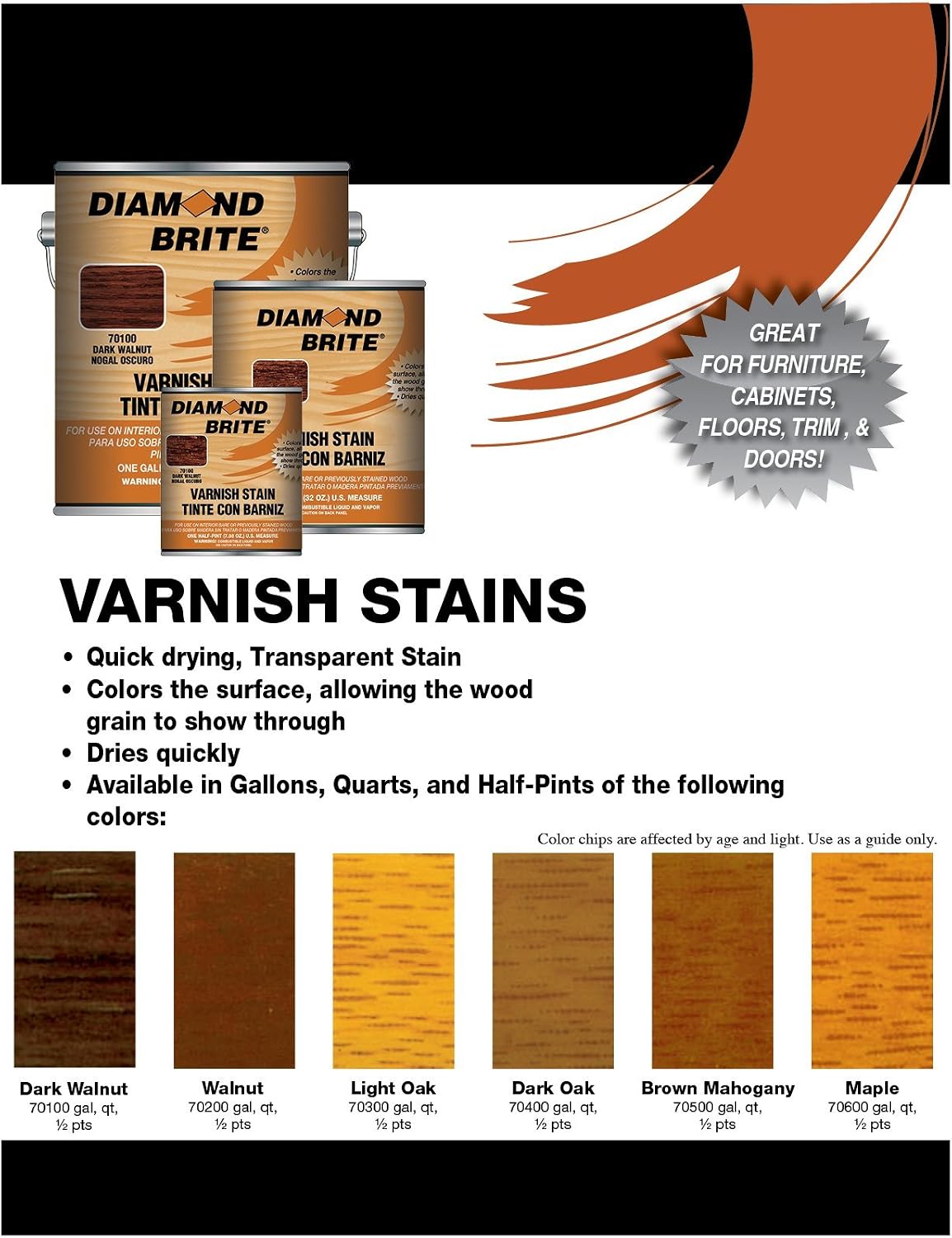 Diamond Brite Interior Varnish Stain, Walnut, 1 Gallon, 70200-1