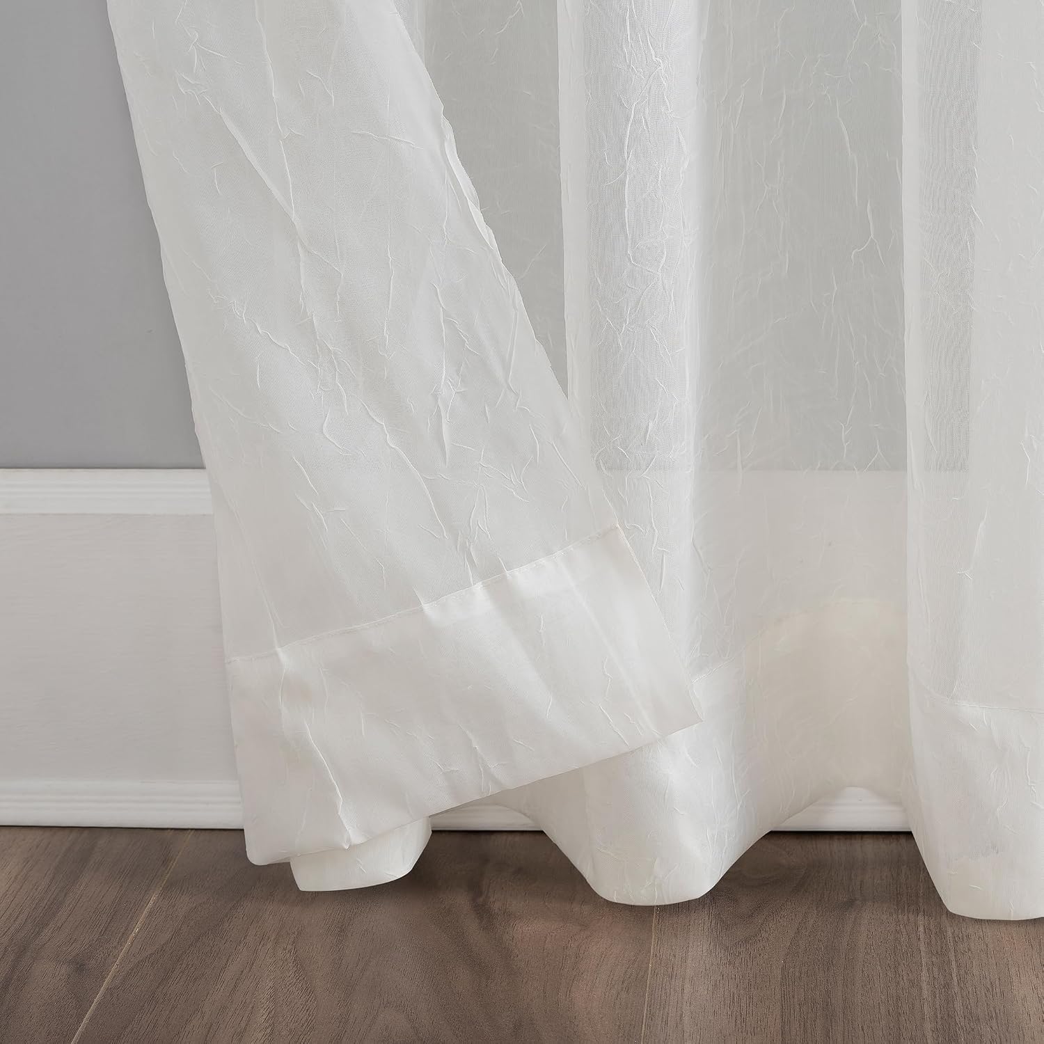 No. 918 Erica Crushed Sheer Voile Rod Pocket Curtain Panel, 51" x 108", Eggshell Off-White