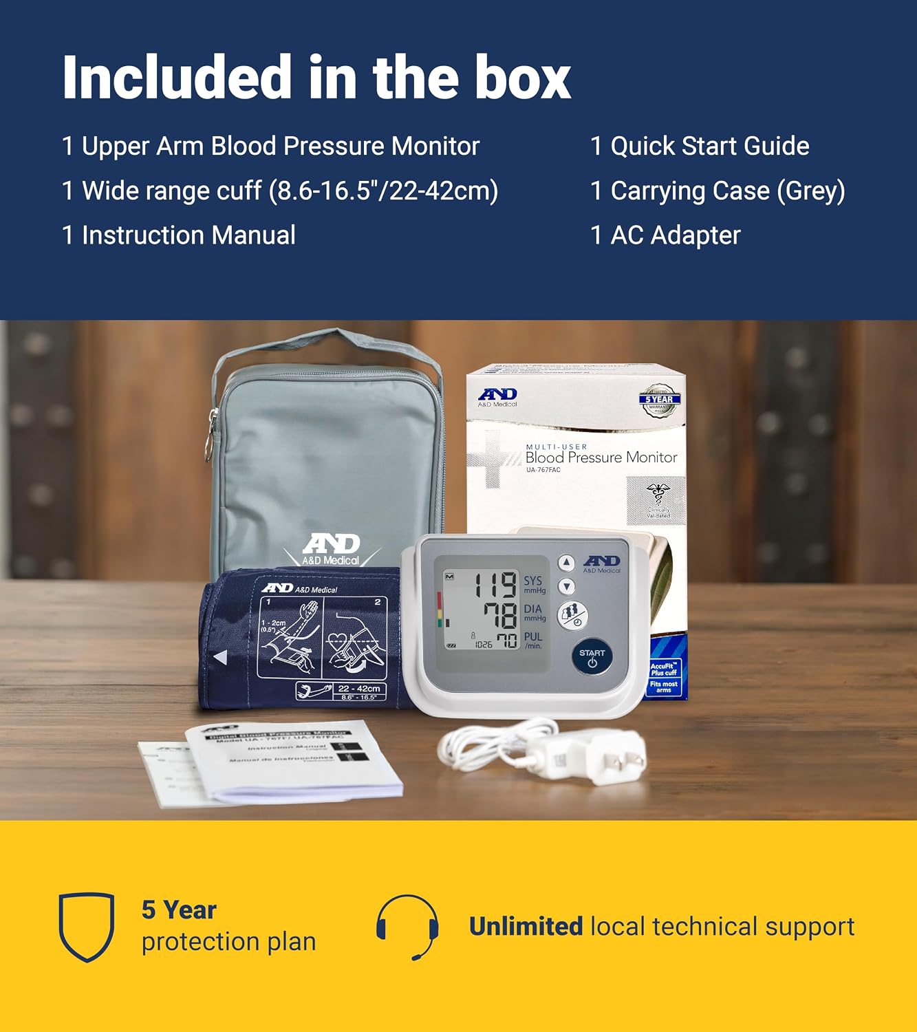 A&D Medical UA-767F Blood Pressure Monitor, 4 Users, Wide Cuff 8.6-16.5" | Wide-Range Cuff (8.6-16.5"), One Button Operation, 60 Readings Per User (4), Cuff Fit Detection Error, Includes 4 Batteries