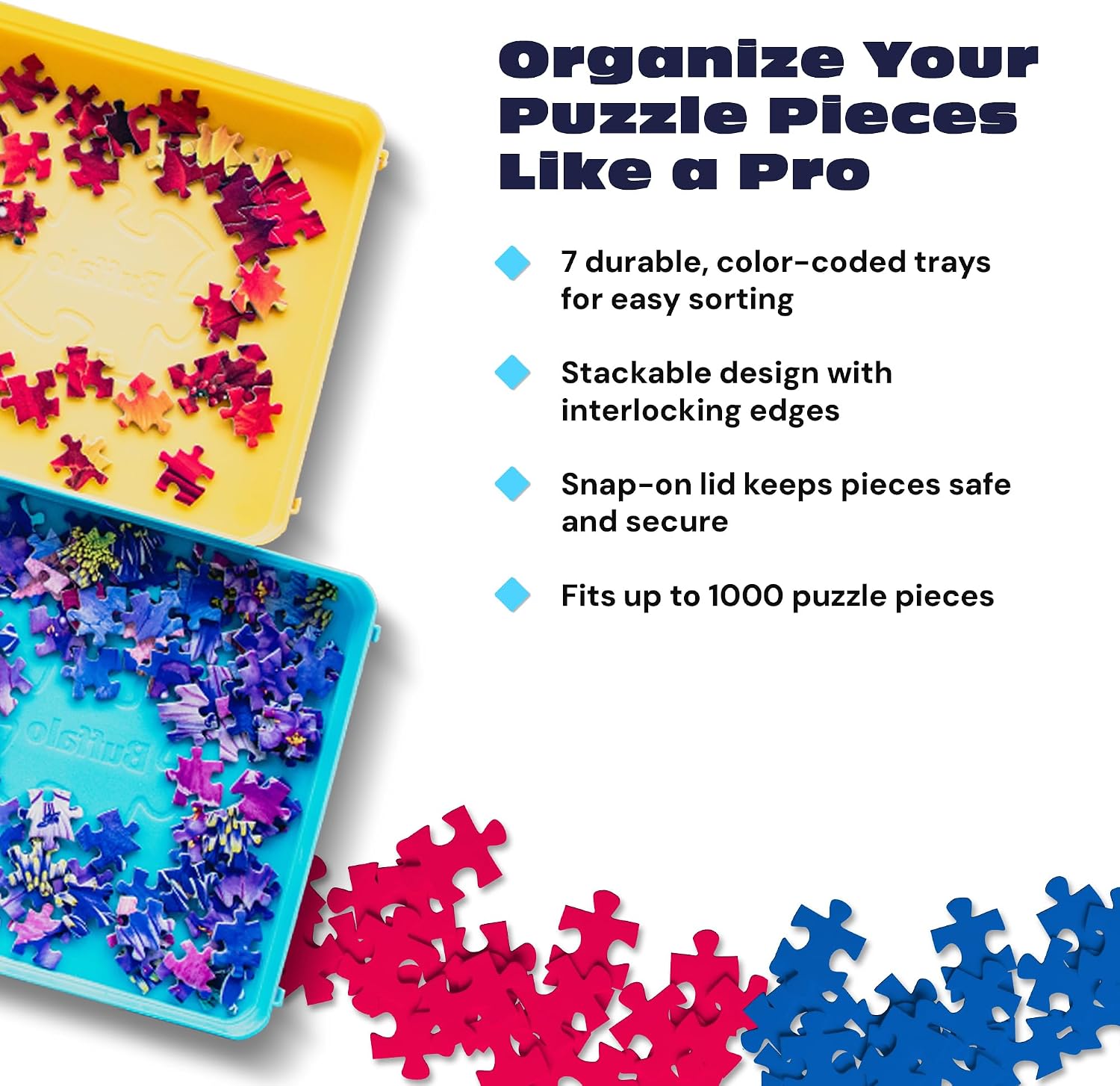 Buffalo Games Puzzle Sorting Trays for Adults, Puzzle Tray Storage, 7 Pc