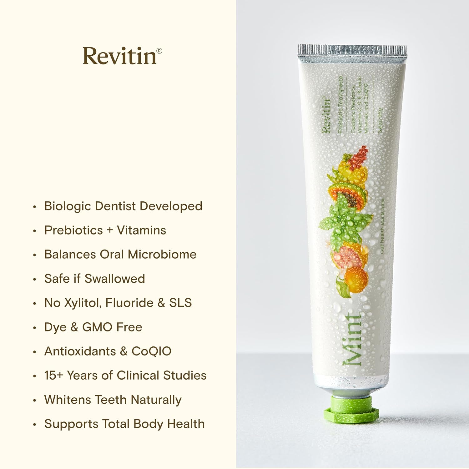 Revitin Toothpaste | Fluoride-Free Prebiotic Citrus Tooth Gel | No SLS, Gluten Free, Dye Free, GMO Free, No Sweeteners | Non-Toxic, Kid Approved