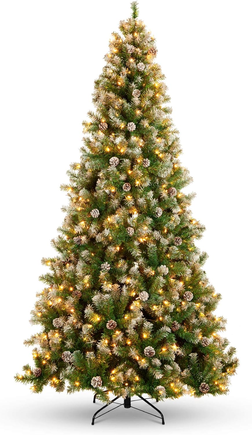 Best Choice Products 7.5ft Pre-Lit Pre-Decorated Pine Artificial Christmas Tree w/Twinkling LEDs, 1, 346 Flocked Frosted Tips, 80 Pinecones