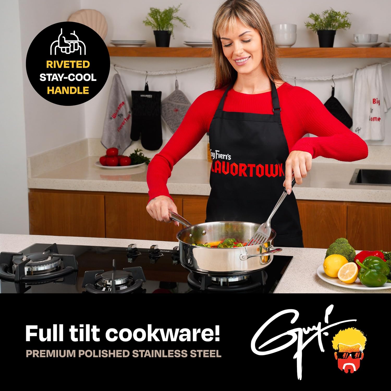 Guy Fieri's Flavortown 10-Piece Stainless Steel Cookware Set | Frying Pans, Saucepans, Saute Pan & Stock Pot, Oven-Safe up to 500F