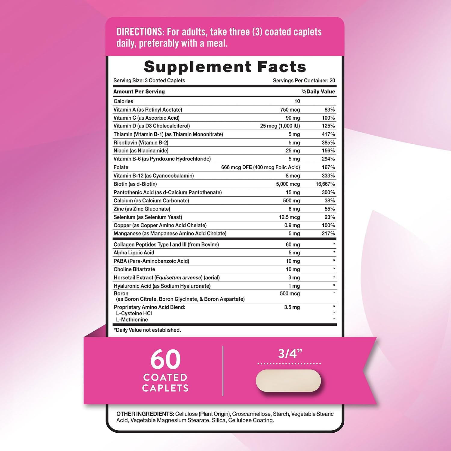 Nature's Truth Hair Skin and Nails | 60 Caplets | Plus 5,000 mcg Biotin | Non-GMO & Gluten Free Supplement