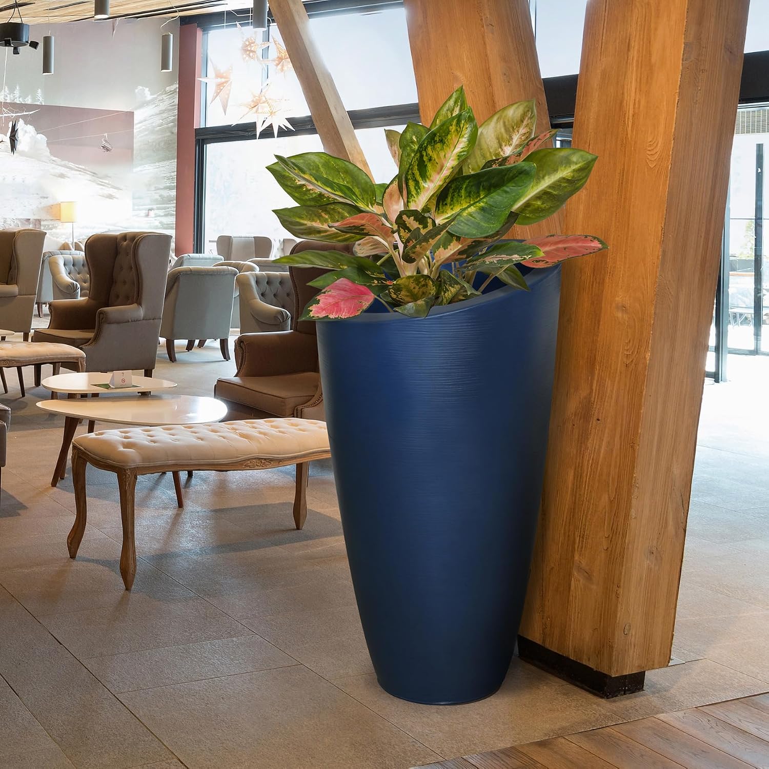 Mayne Modesto 20in Round Modern Planter, Neptune Blue | All season, Indoor/Outdoor, Double-wall design, Fade resistant, 15-year warranty