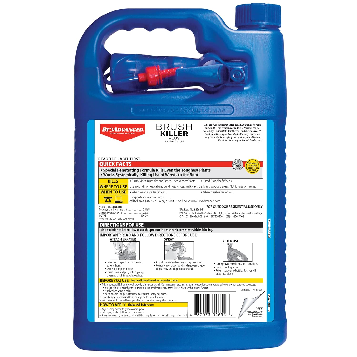 BioAdvanced Brush Killer Plus, Weed Killer Spray, Ready-to-Use, 1 Gallon