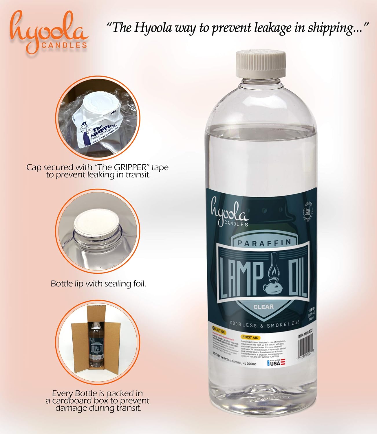 Hyoola Liquid Paraffin Lamp Oil - Clear Smokeless, Odorless, Ultra Clean Burning Fuel for Indoor and Outdoor Use - Highest Purity Available - 32oz