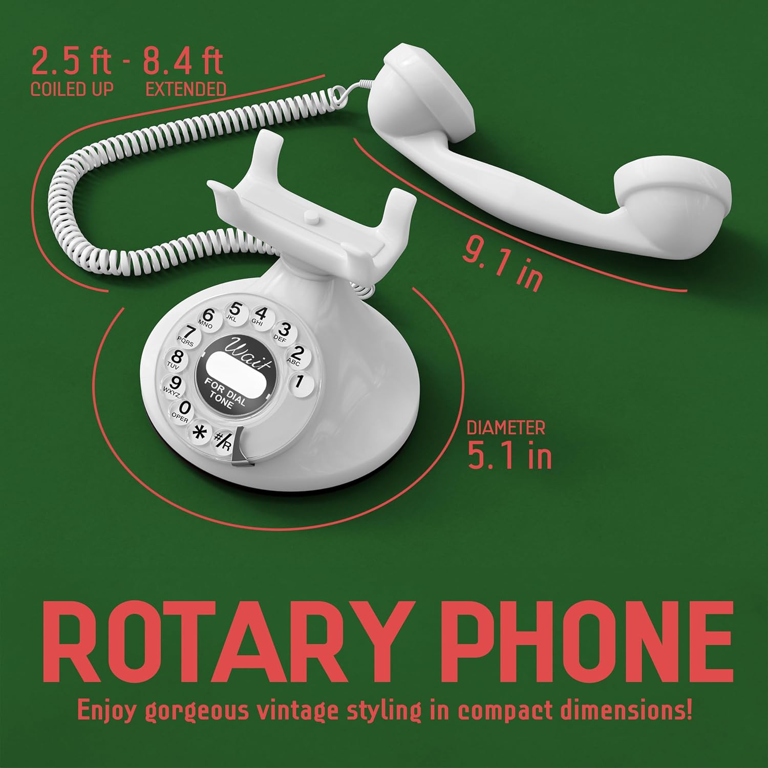 Opis FunkyFon Cable: A Vintage Landline Telephone, The Retro Phone Green for Home, and Old Fashioned Telephones in red