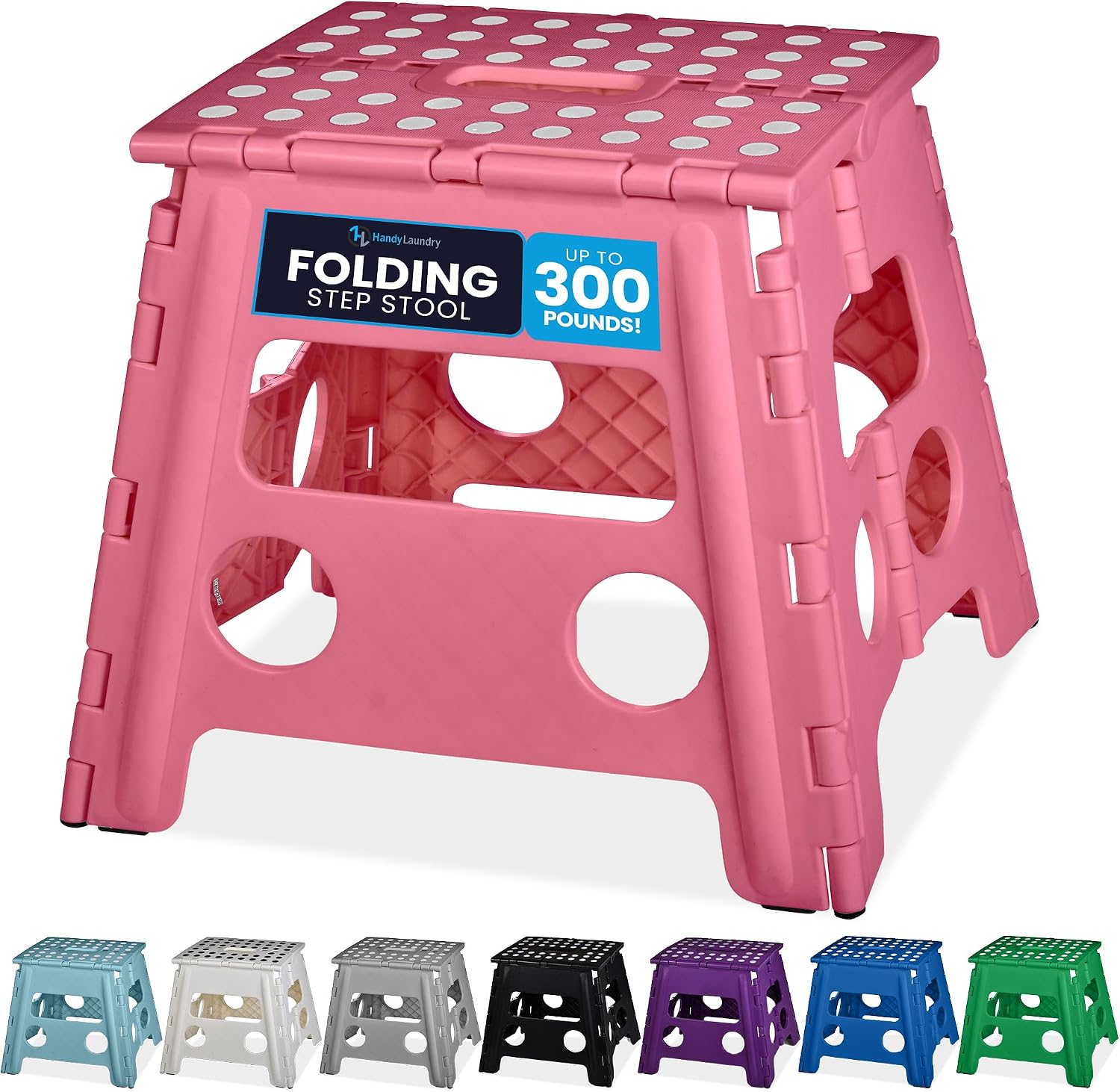 Handy Laundry Folding Step Stool 9 Inch, Black, Non-Slip Holds 300 lbs | 9 Inch, Black, Foldable Collapsible Step Stool, Non-Slip, Holds 300 lbs, Kitchen Bathroom Bedroom, Adults