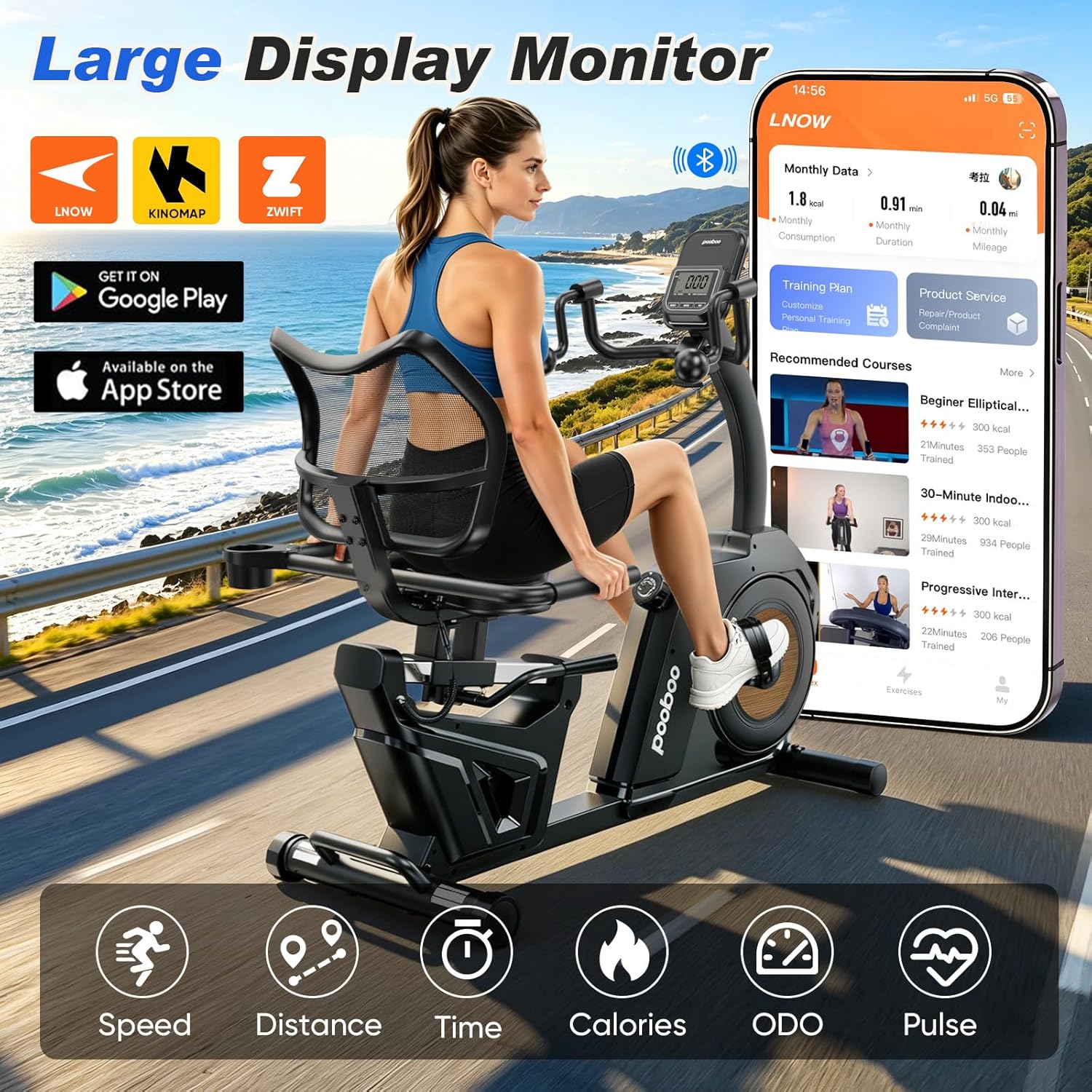 pooboo Recumbent Exercise Bike, Stationary Bikes for Home with Arm Exerciser, Magnetic Recumbent Bike with Ergonomic Backrest & Comfortable Seat