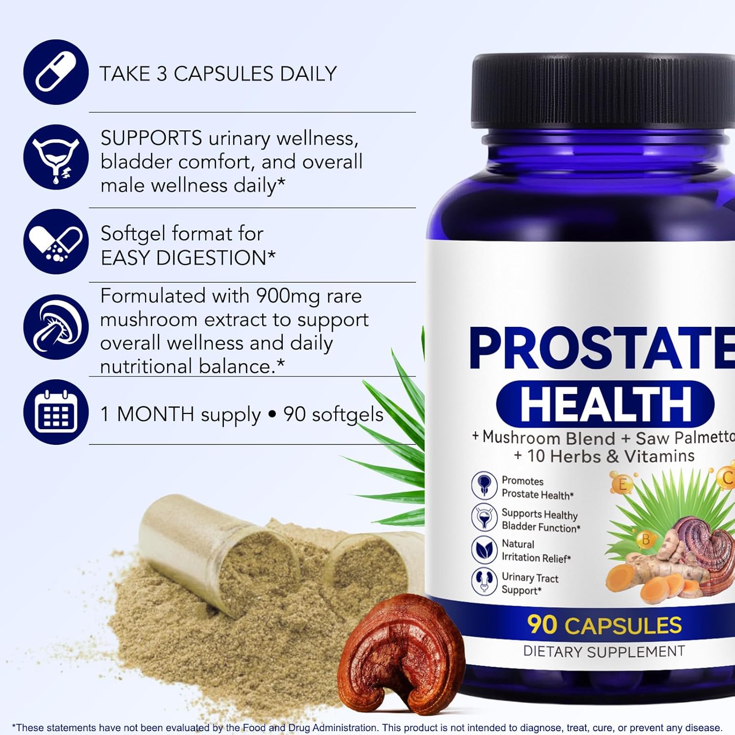 Prostate Health Supplements for Men - Promote Sleep, Urinary Tract Health Support, Saw Palmetto with Reishi & Nettle, Ashwagandha