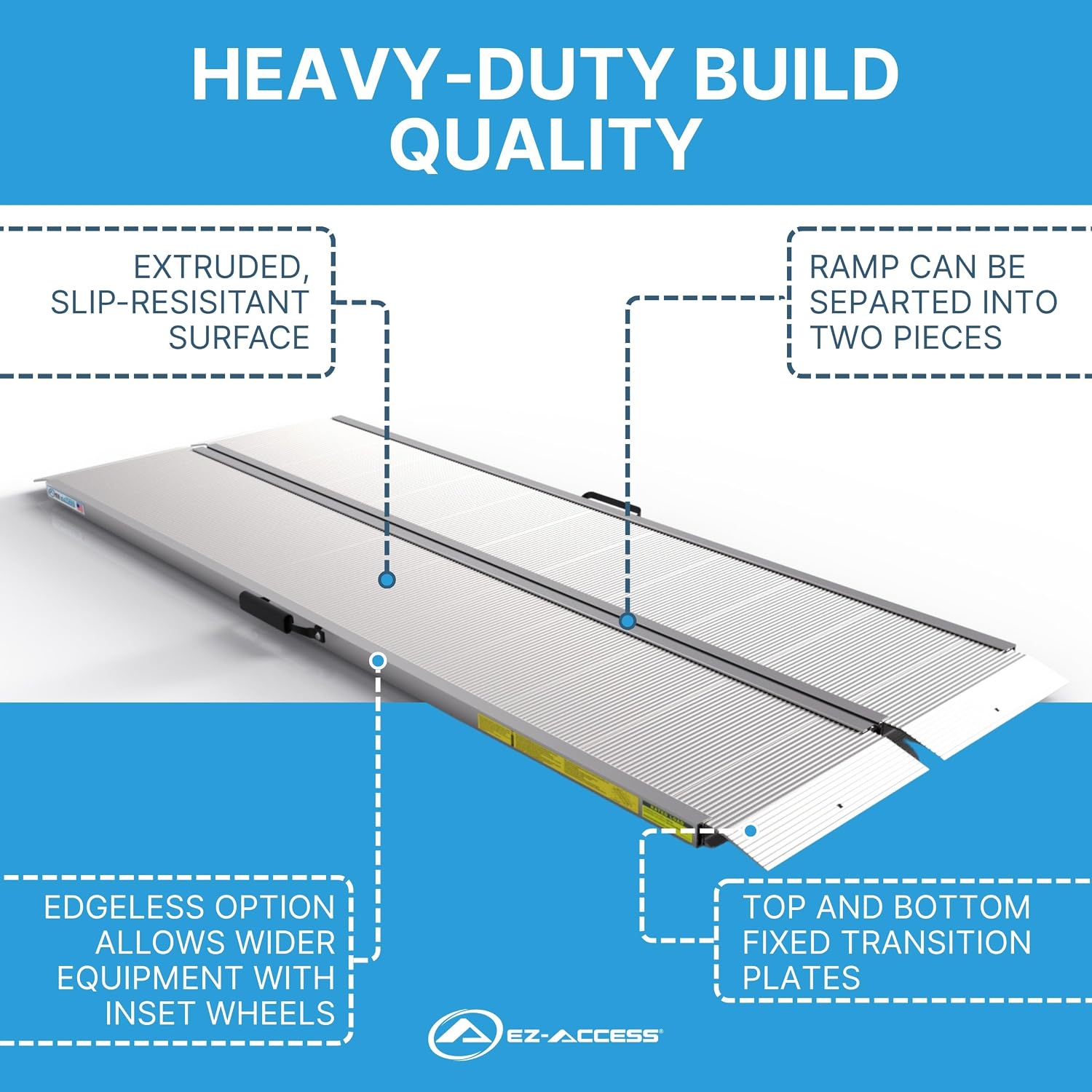 EZ-ACCESS TRAVERSE Aluminum Singlefold Folding Ramp, Portable Loading Ramps for Wheelchairs, Motorcycles, Lawn Tractors & ATVs, Heavy Duty Aluminum Folding Ramps with Carrying Handles (Silver, 4 Foot)