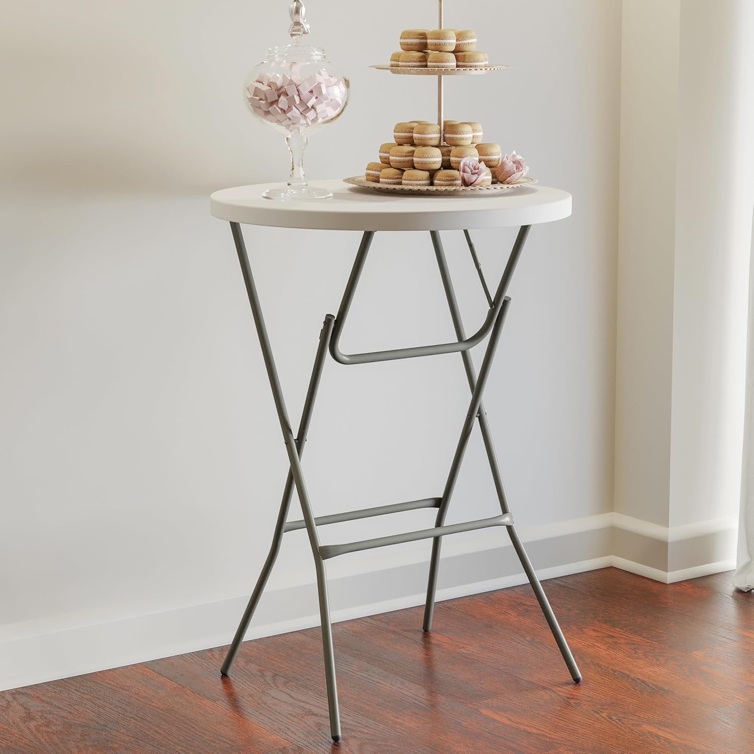 Flash Furniture Elon 32' Round Folding Bar Height Table for Parties and Commercial Events, Indoor/Outdoor Plastic Tall Round Table, White | Lightweight, Easy Storage, Commercial Grade