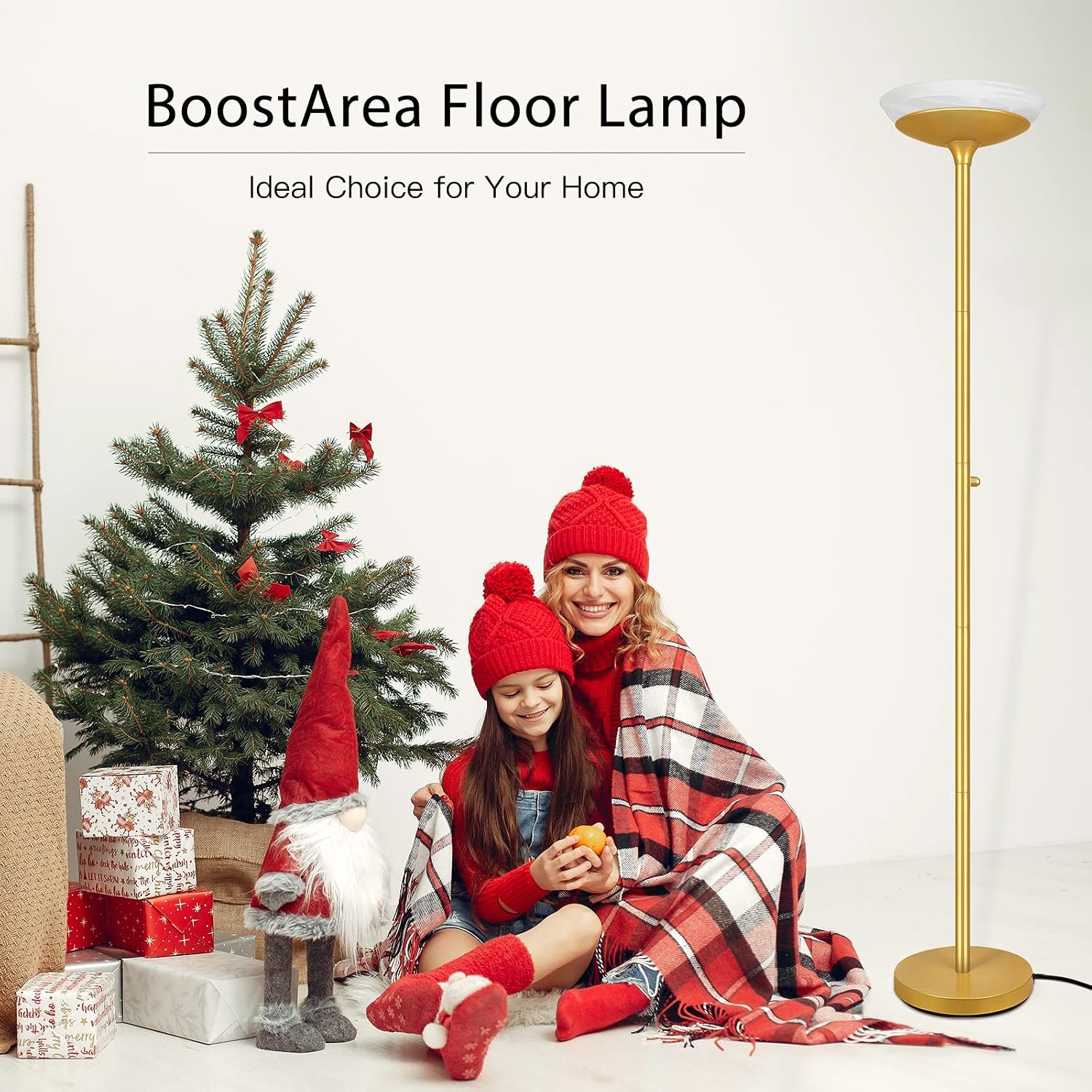 BoostArea Torchiere Floor Lamp, 30W Super Bright LED Standing Lamp, Stepless Dimmable Pole Lamp with 3000K Lighting, Rotary Switch