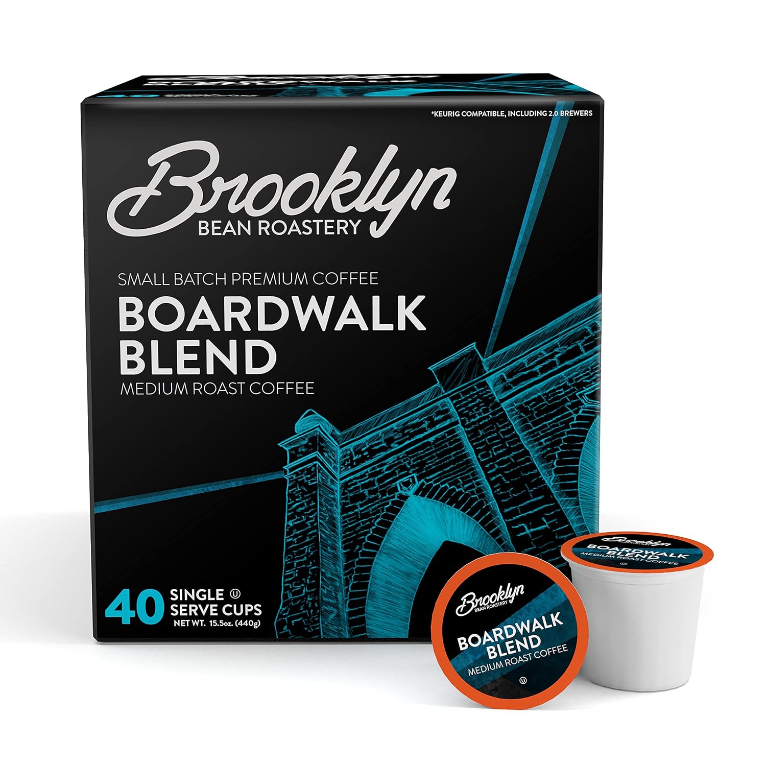 Brooklyn Beans Colombian Gourmet Coffee Pods - Compatible with Keurig K Cup Brewers Including 2.0 Machines, 40 Count, Rich and Smooth Colombian Medium Roast