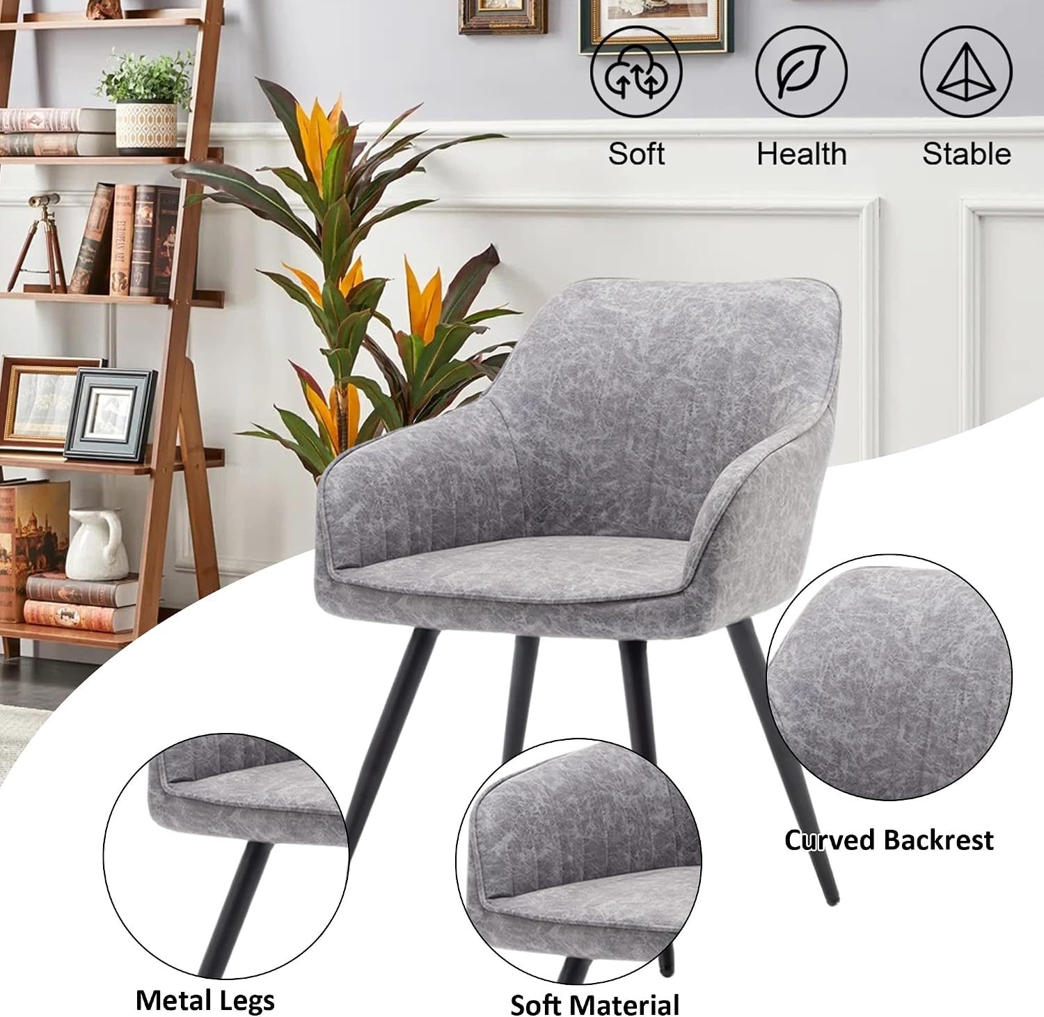 annjoe Faux Leather Accent Arm Chairs for Living Room Leisures/ Upholstered Chair with Metal Legs Set of 2 for Home Kitchen Office Bistro Cafe, Brown