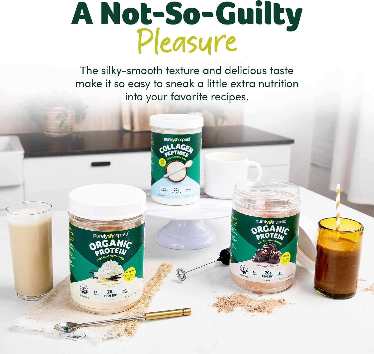 Purely Inspired Plant-Based Protein Powder for Men & Women, Rich Decadent Chocolate (16 Servings) - Vegan & Organic - 20g of Pea Protein Powder for Smoothies & Shakes - Dairy-Free, & Gluten-Free