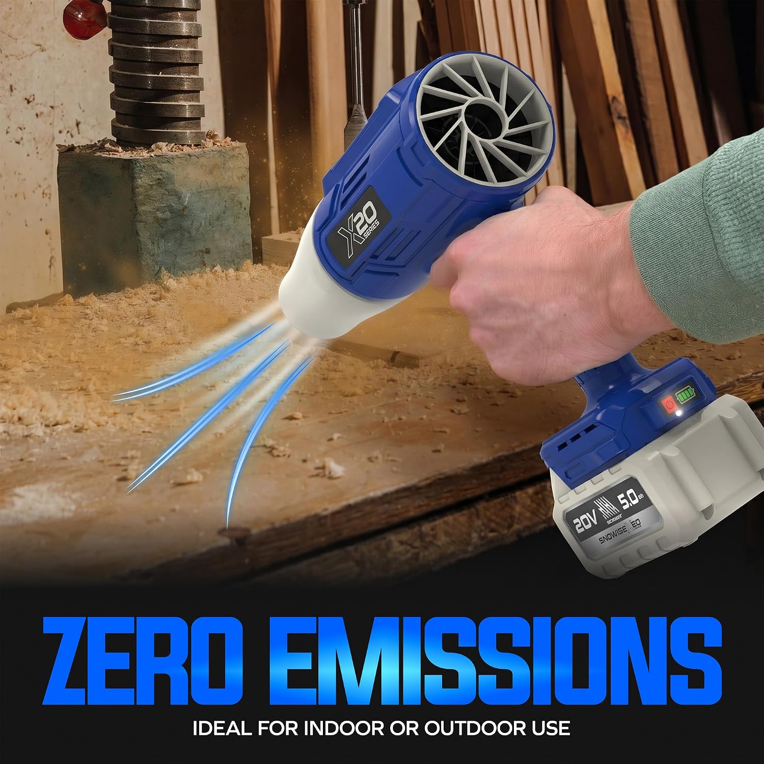 Sun Joe 20V ECOSHARP X20 StormJet Cordless Turbo Blower, 40 CFM Handheld Leaf and Dust Blower with 5.0Ah Battery and Charger, Blue, GO-SRMJET-5A-BLU
