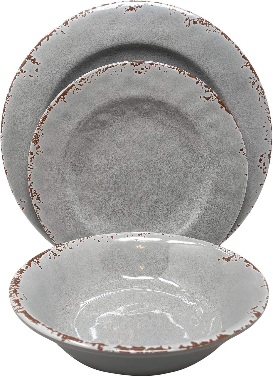 Gianna's Home 12 Piece Rustic Farmhouse Melamine Dinnerware Set, Service for 4 (Gray)