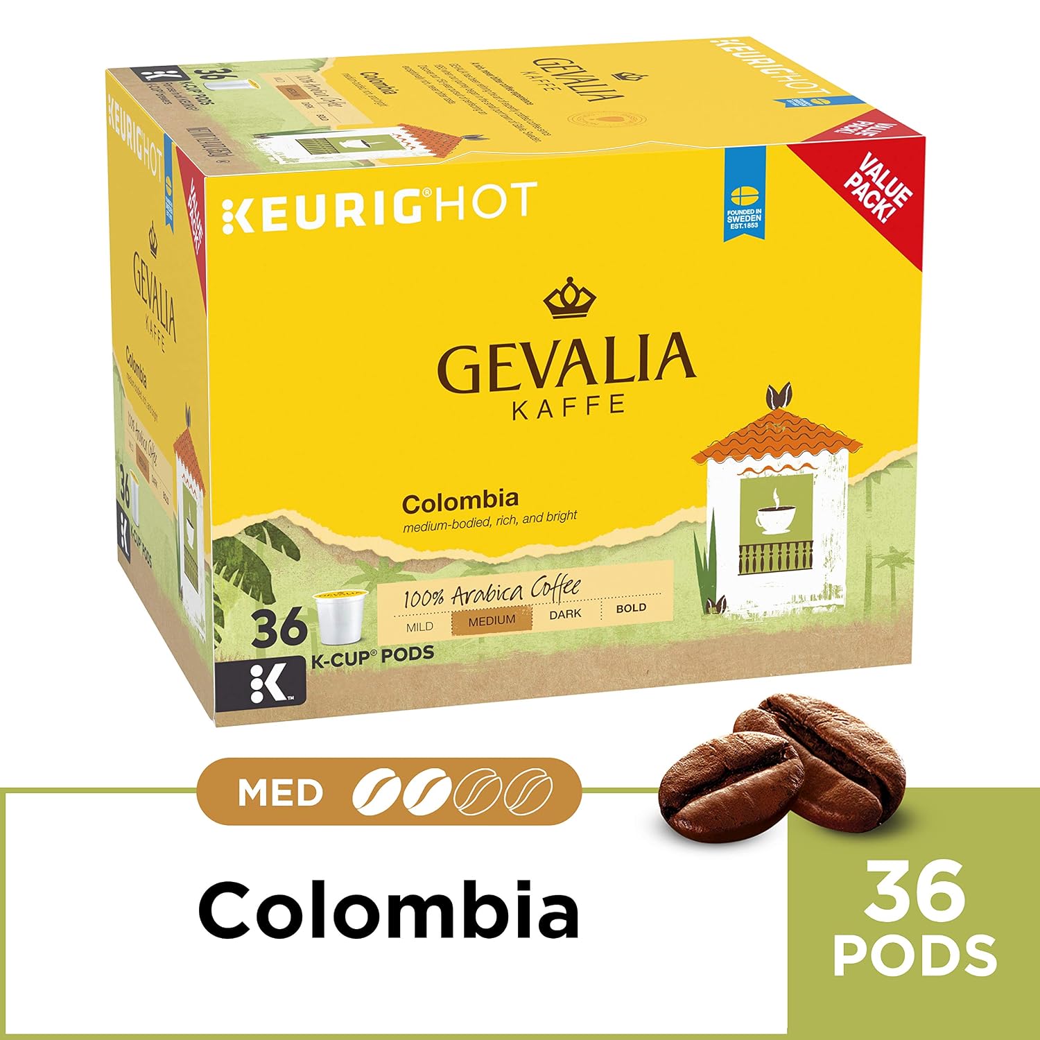 Gevalia Kaffe Colombian Blend Medium Roast K-Cup Coffee Pods (36 Pods)