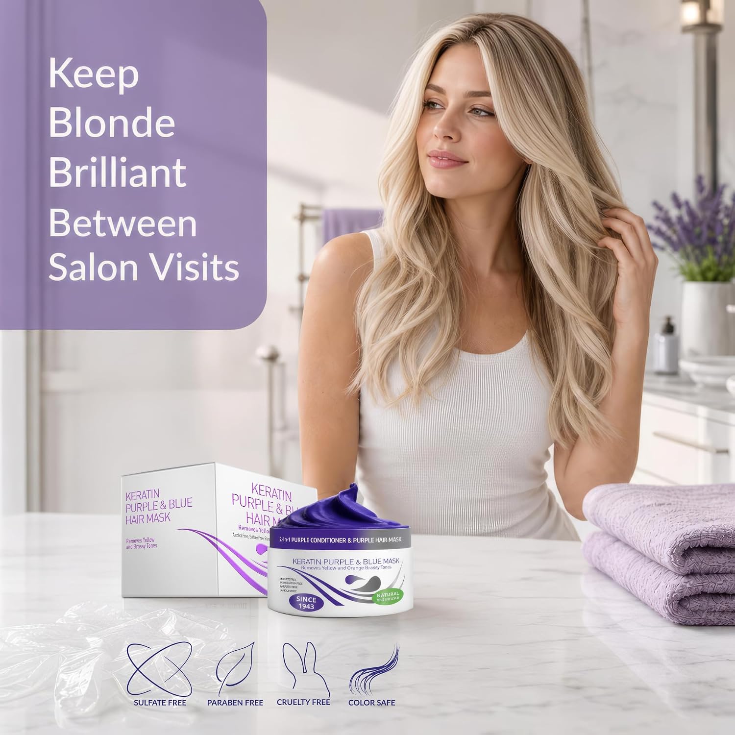 VITAMINS hair cosmetics Keratin Purple Hair Mask - Blue Hair Mask Deep Conditioner Treatment - Blonde Toner to Neutralize Brassiness in Brassy Blonde