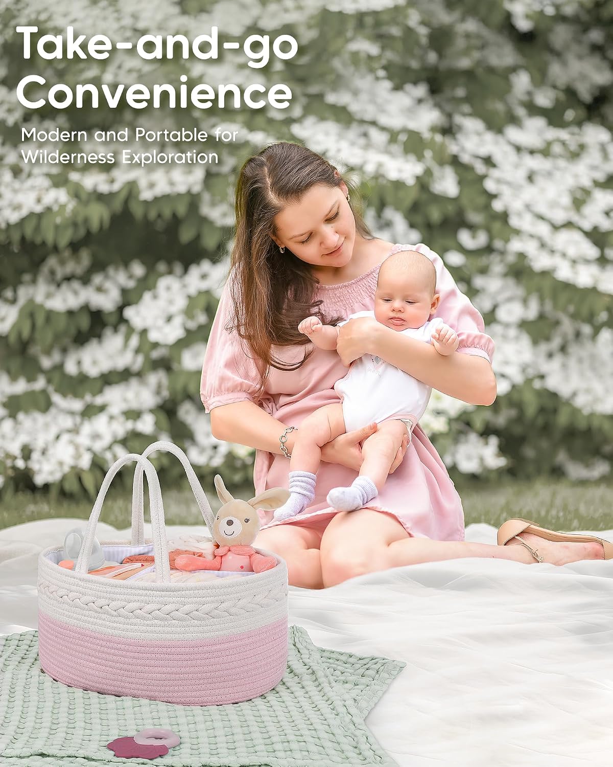 Maliton Diaper Caddy Organizer for Baby, Cotton Rope Baby Gift Basket, Portable Diaper Organizer for changing table, Nursery Storage Organizer