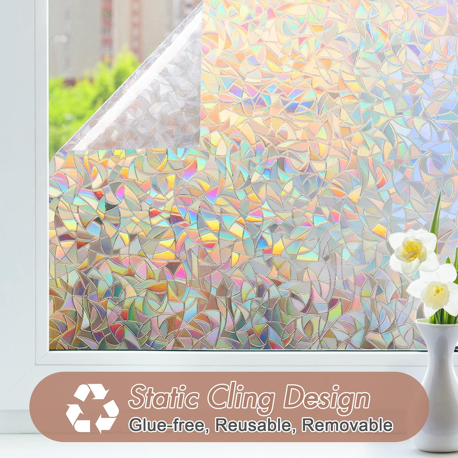 Haton Window Privacy Film, Stained Glass Rainbow Film, 17.5" x 78.7"