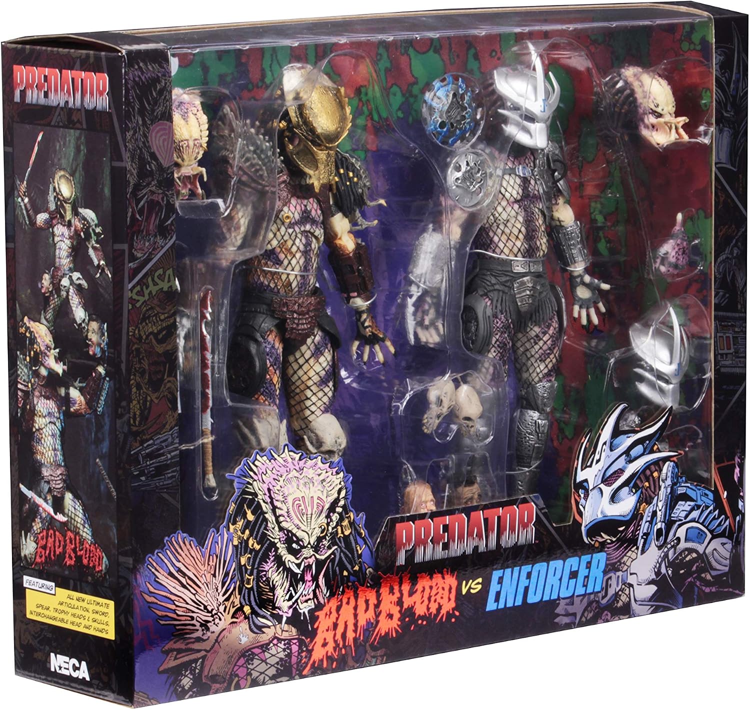 NECA - Predator - 7” Scale Action Figures - Ultimate Bad Blood vs Enforcer 2-Pack | Predator 8 Inch Action Figure 2-Pack Series - Ultimate Bad