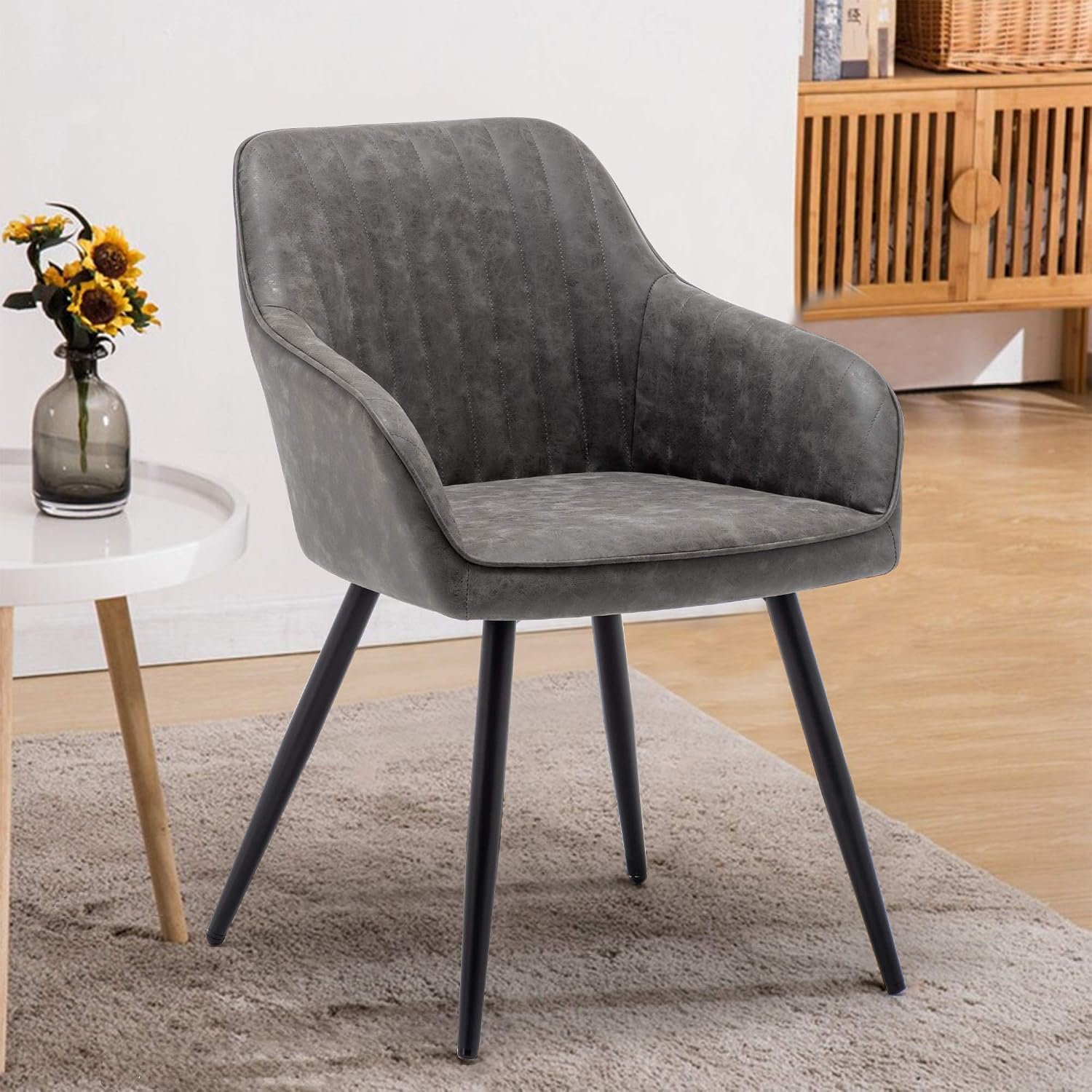 annjoe Faux Leather Accent Arm Chairs for Living Room Leisures/ Upholstered Chair with Metal Legs Set of 2 for Home Kitchen Office Bistro Cafe, Brown
