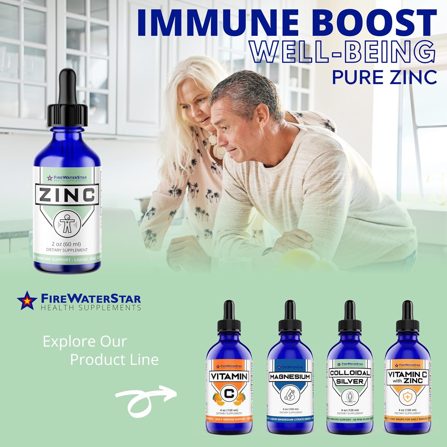 FWS Liquid Zinc Supplement for Men Women Kids, Organic Non-GMO Vegan, Ionic Zinc Sulfate Drops