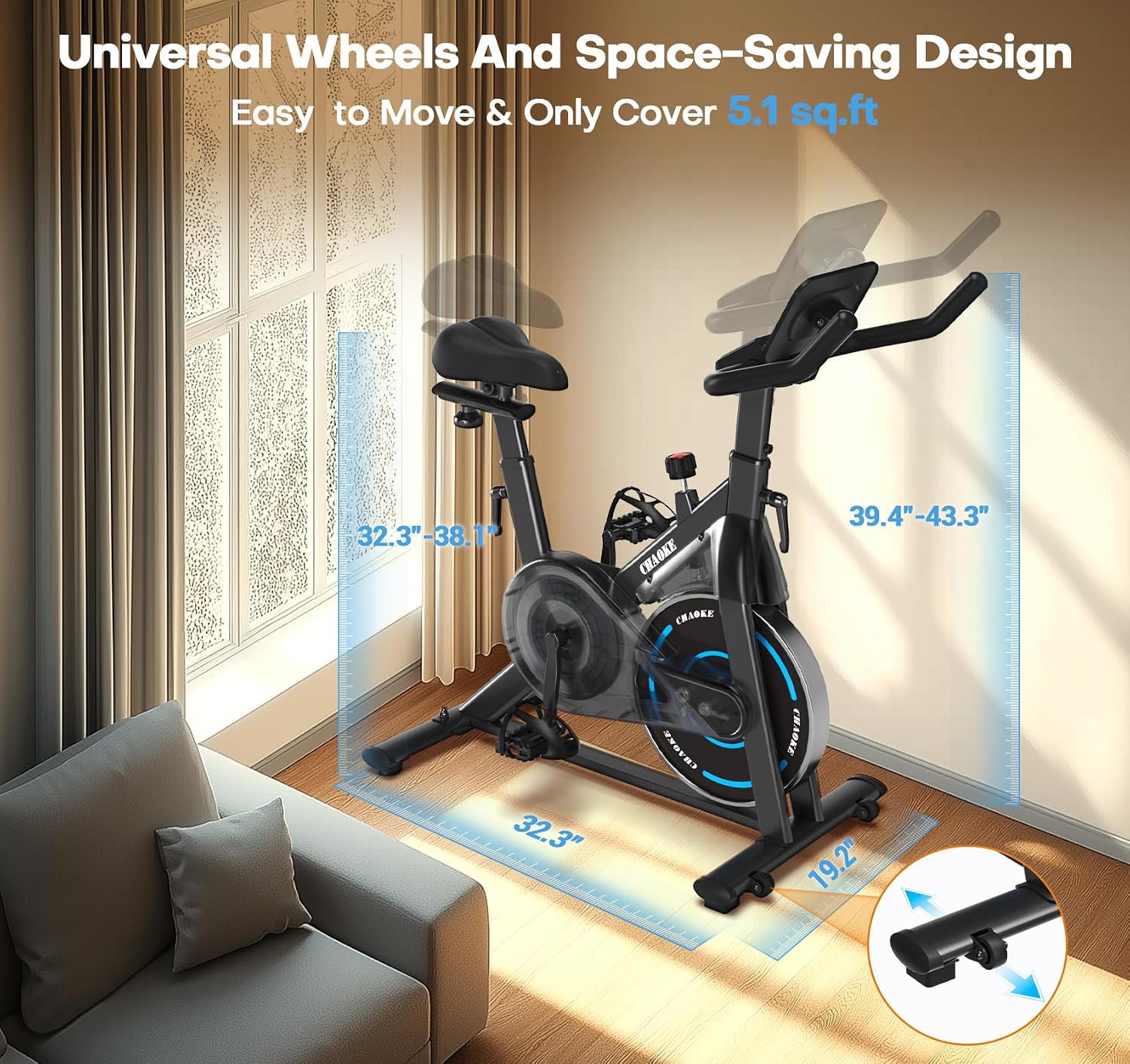 Exercise Bike, CHAOKE Quiet Magnetic Resistance 300LB Capacity Stationary Bike for Home with App Compatible