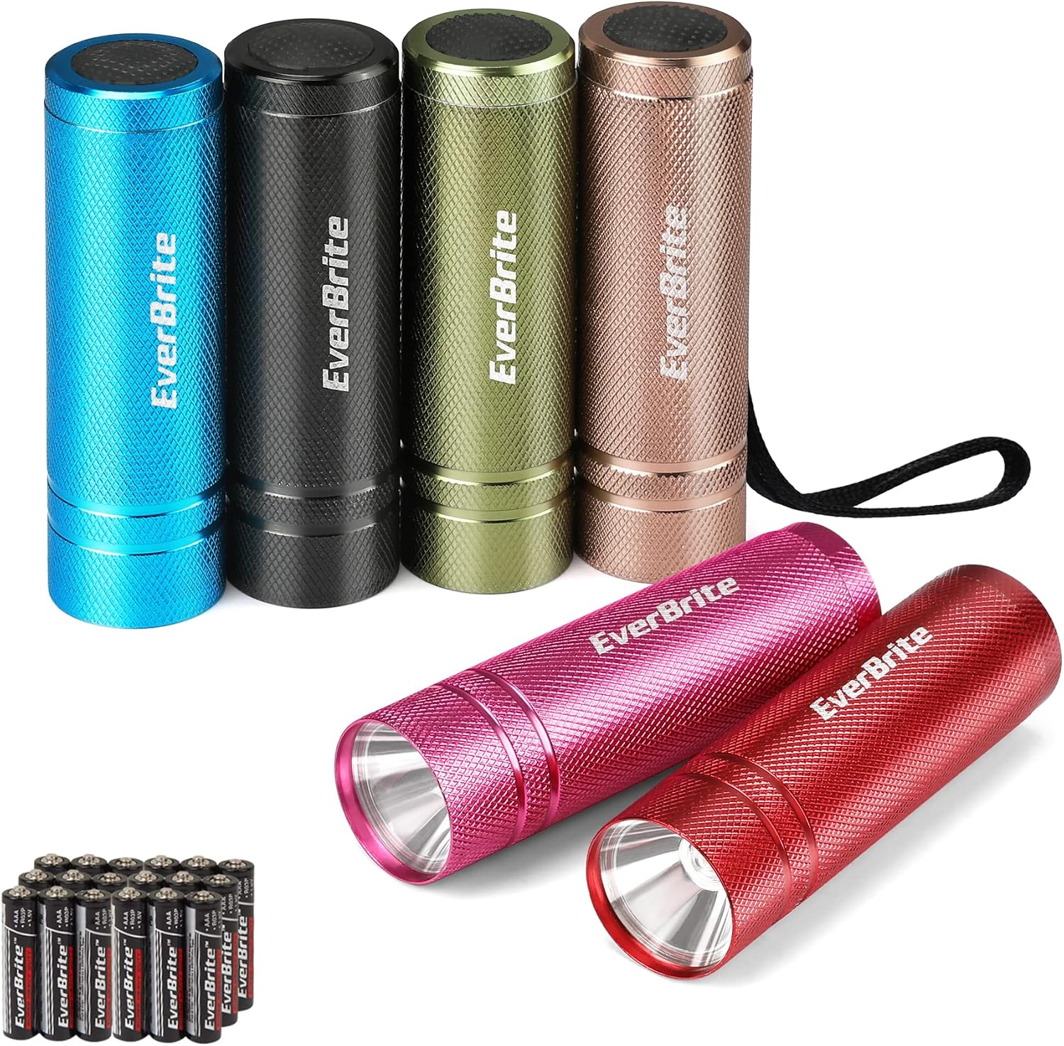 EverBrite 18-Pack Mini LED Flashlight Set,Portable Compact | Ideal for Hurricane Supplies Camping, Night Reading, Cycling, BBQ, Party, Backpacking,with Lanyards & 54 x AAA Batteries