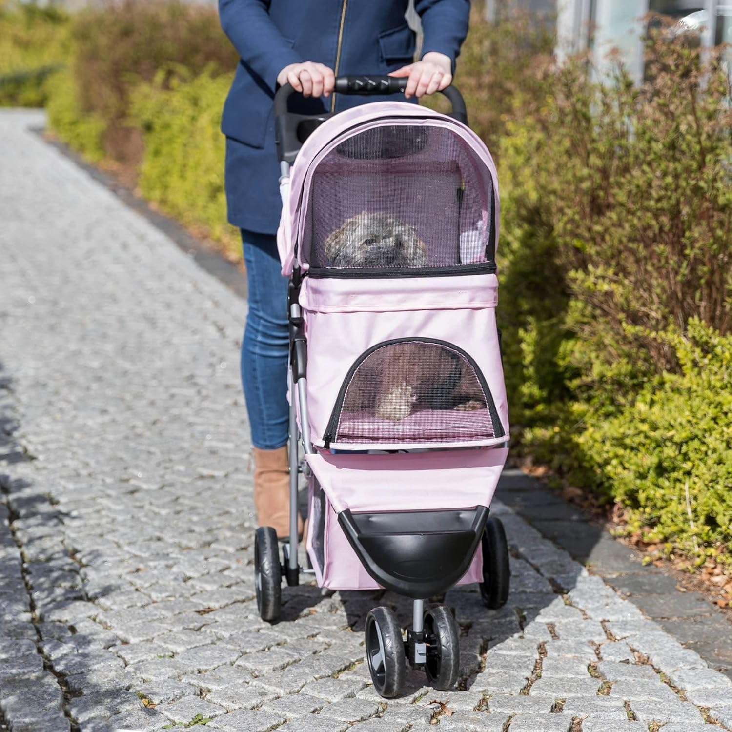 TRIXIE Foldable Pet Stroller for Cats and Dogs, Pet Carrier Strolling Cart with Weather Cover, Storage Basket, Cup Holder, Black | Lightweight, Compact and Portable, Easy to Travel