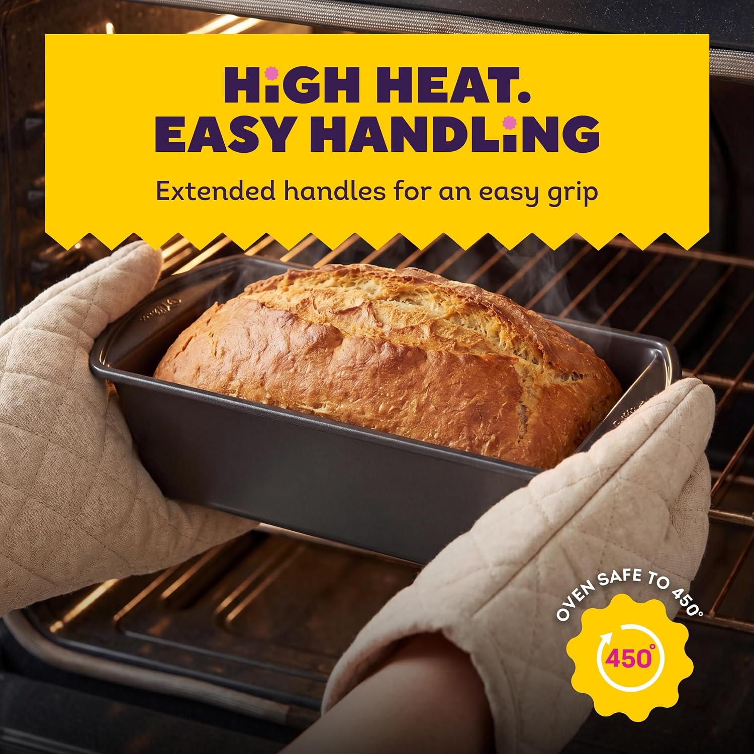 Wilton Gold Non-Stick Loaf Pan, Made Without PFAS, 9 x 5 in. | Non-Stick Steel with Scratch-Resistant Coating, Resists Warping & Extended Handles