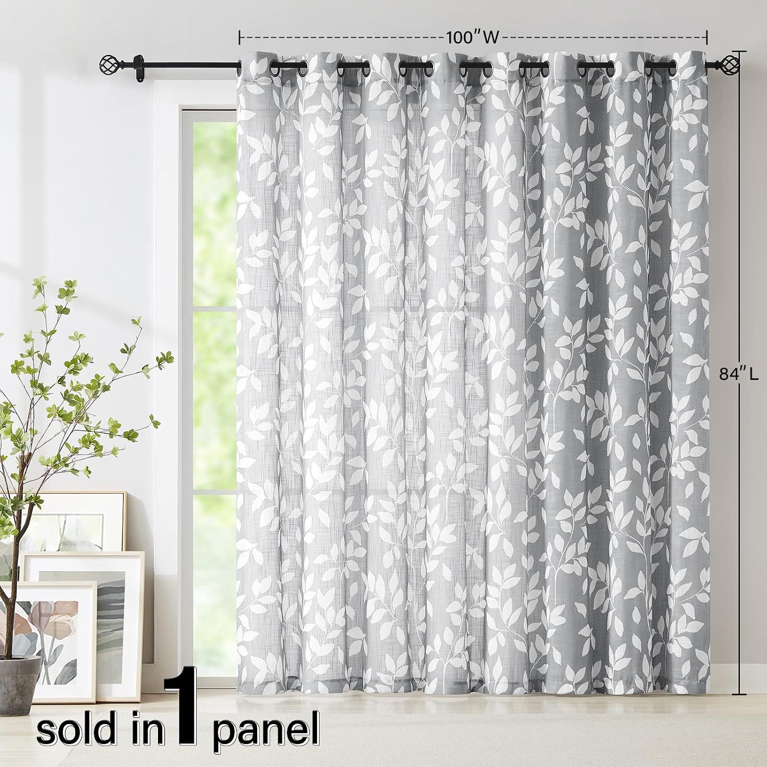 Leaf Semi Sheer Curtains for Bedroom Living Room 52x72" Taupe White Print 2