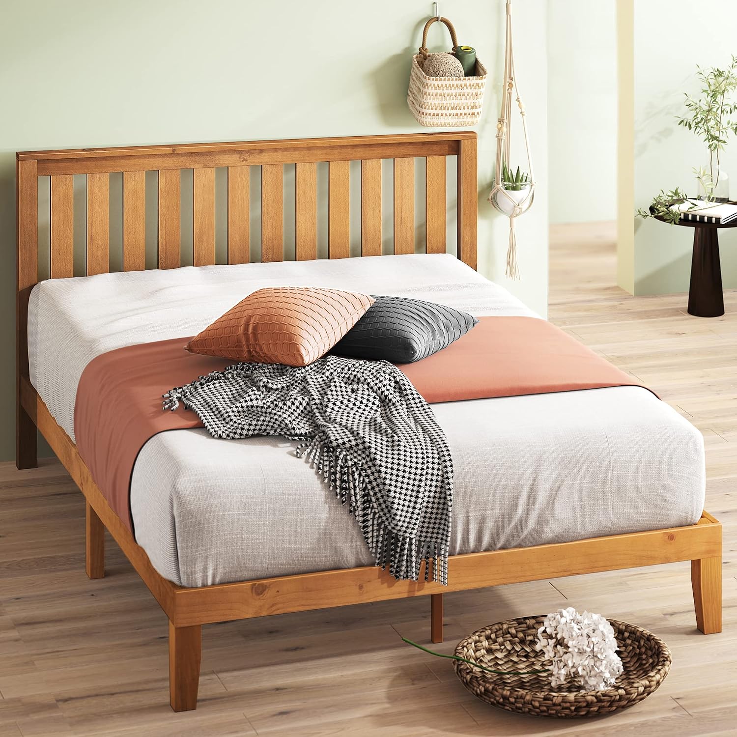Zinus Alexia Solid Wood Platform Bed Frame with Headboard, Queen | Solid Wood Bed Frame, Sturdy Wood Slat Support, No Box Spring Needed, Durable Construction, Rustic Pine, Easy Assembly