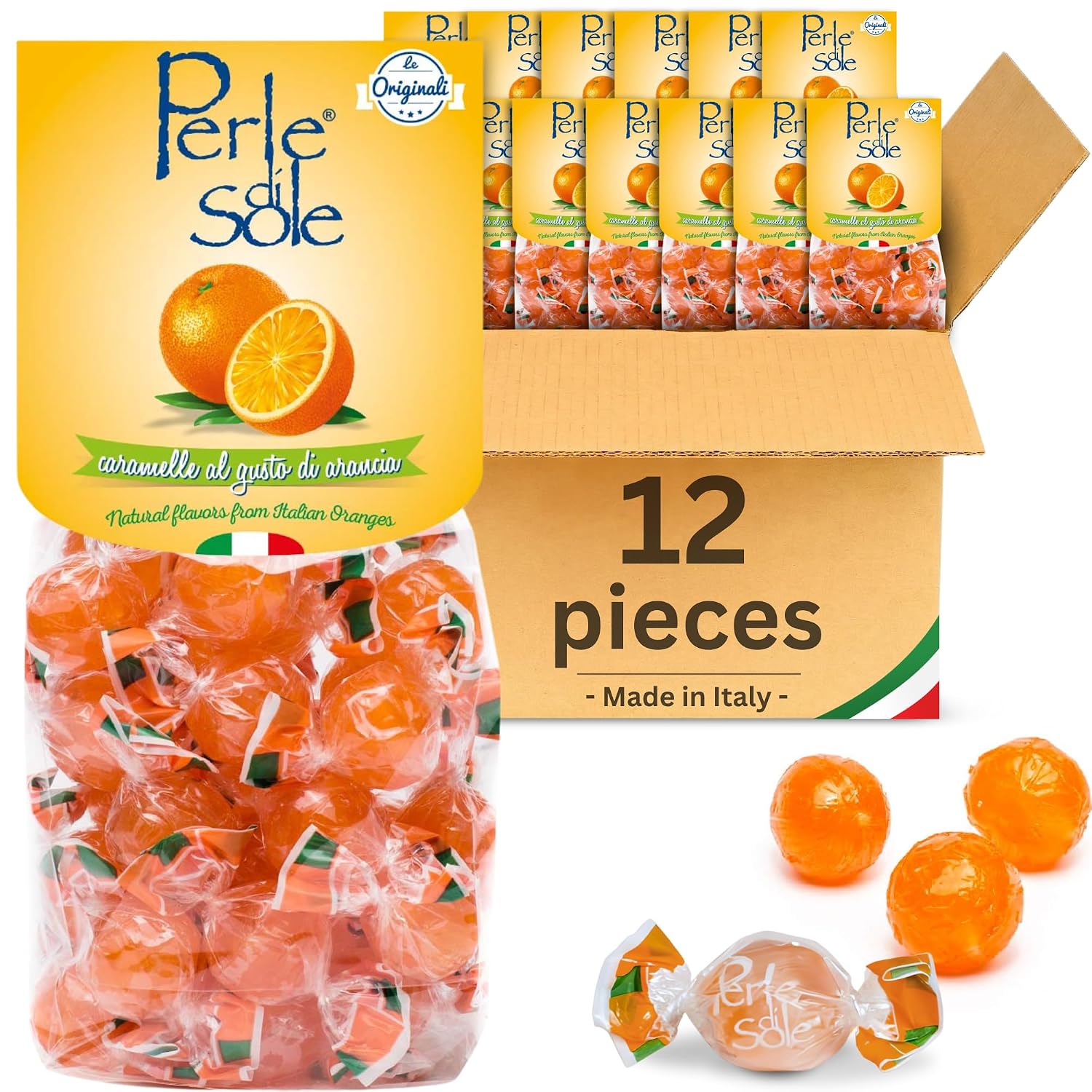 Perle di Sole Italian Lemon Drops Hard Candy Individually Wrapped (7.05 oz) Made with Essential Oils of Amalfi Coast P.G.I. Lemon - Italian Imported Gifts From Italy