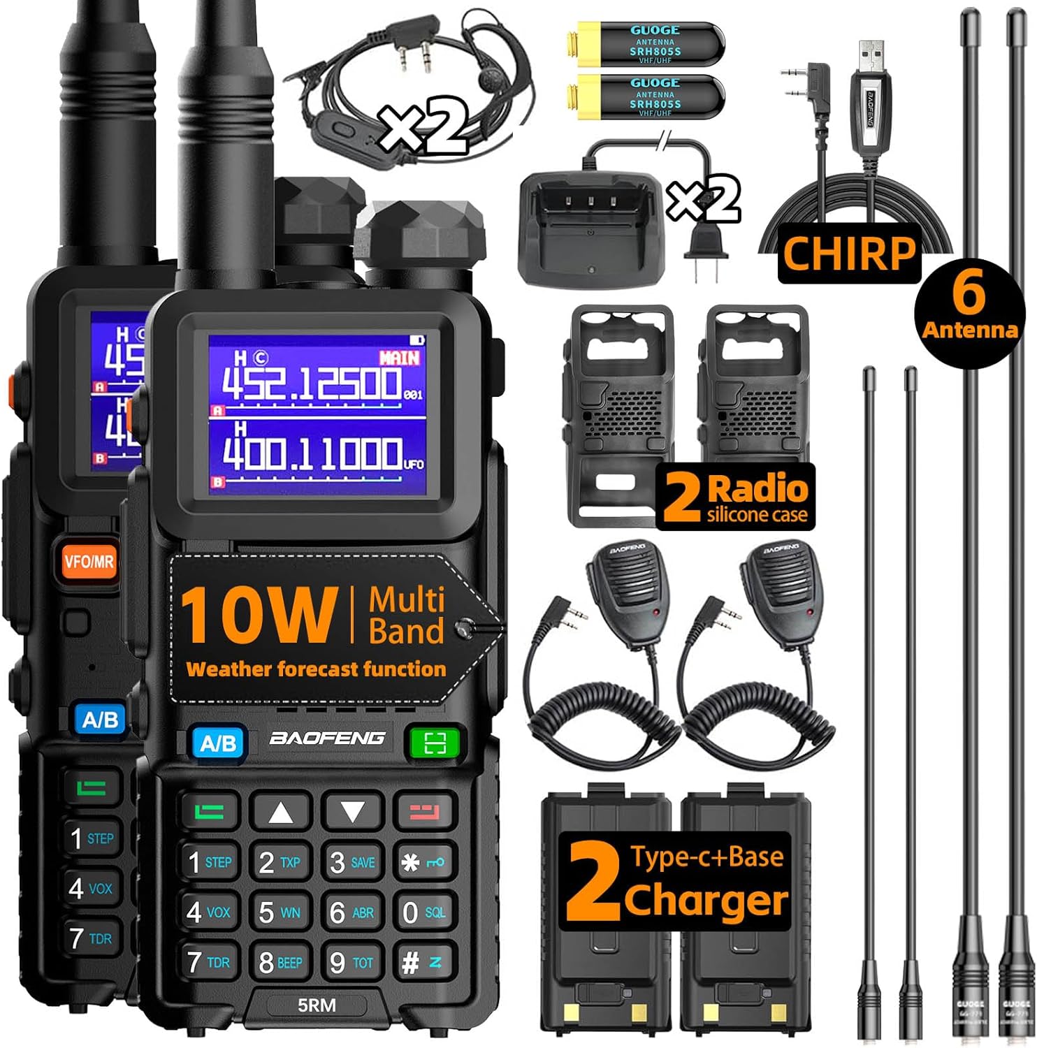Baofeng Radio UV-5RM Ham Radio Handheld UV5R Walkie Talkies Long Range | with NOAA Weather | Rechargeable |Programming Cable & Earpiece | 999