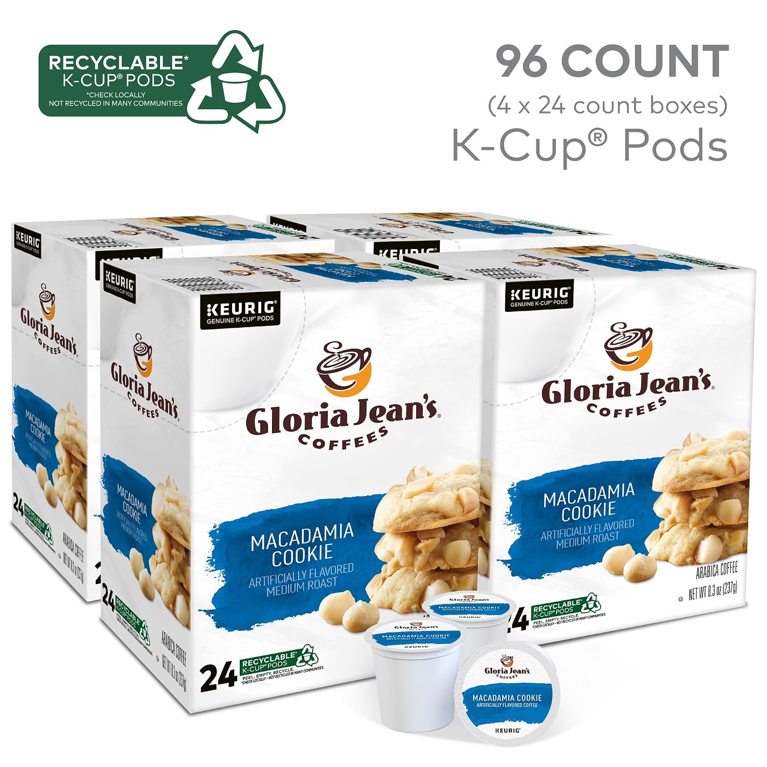Gloria Jean's Coffees Butter Toffee, Single-Serve Keurig K-Cup Pods, Flavored Medium Roast Coffee, 96 Count