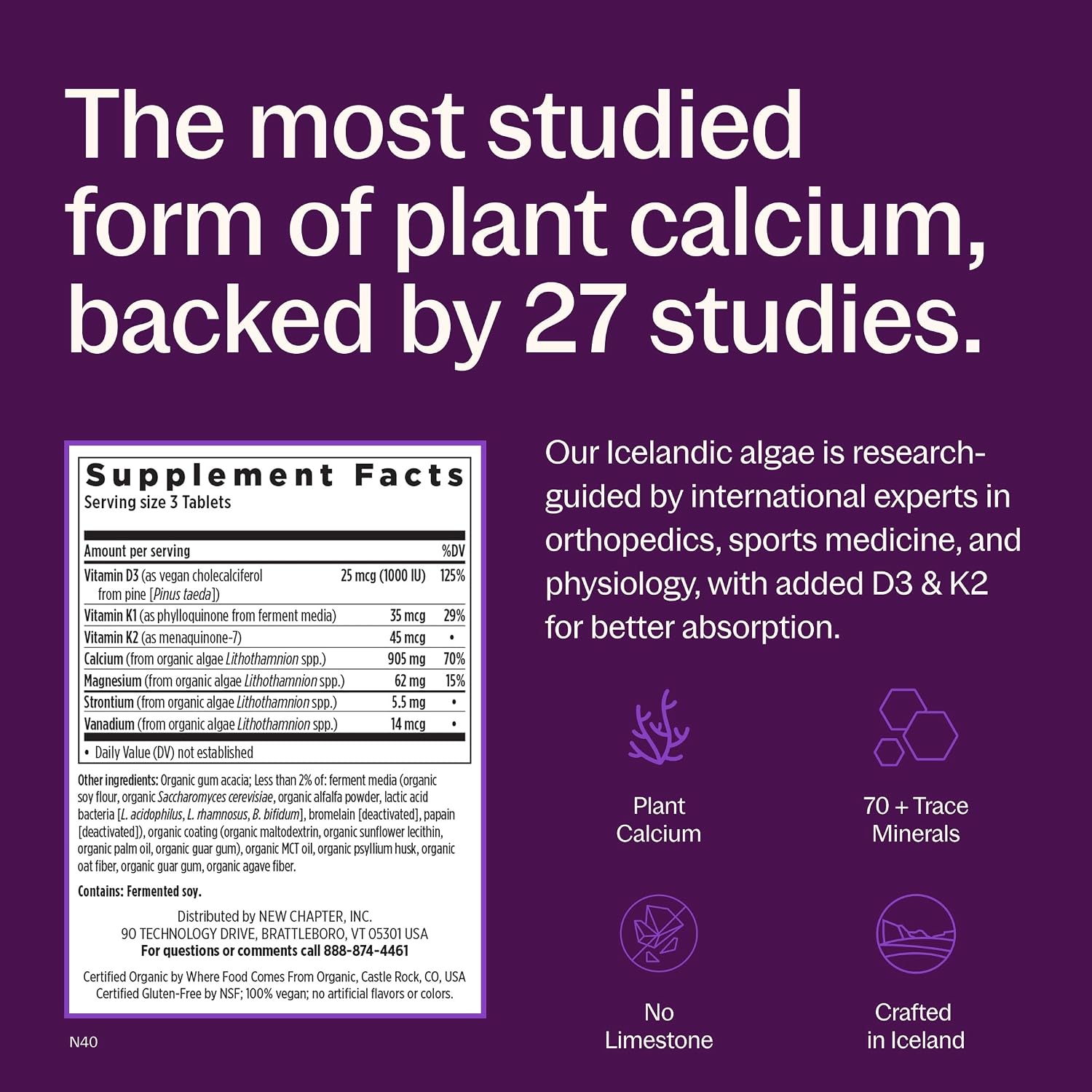 New Chapter Bone Strength Take Care - Bone & Heart Health Supplement - Clinically Studied Plant Calcium from Red Marine Algae - Vegan, Organic, Gluten Free & Kosher - 60 Slim Tablets