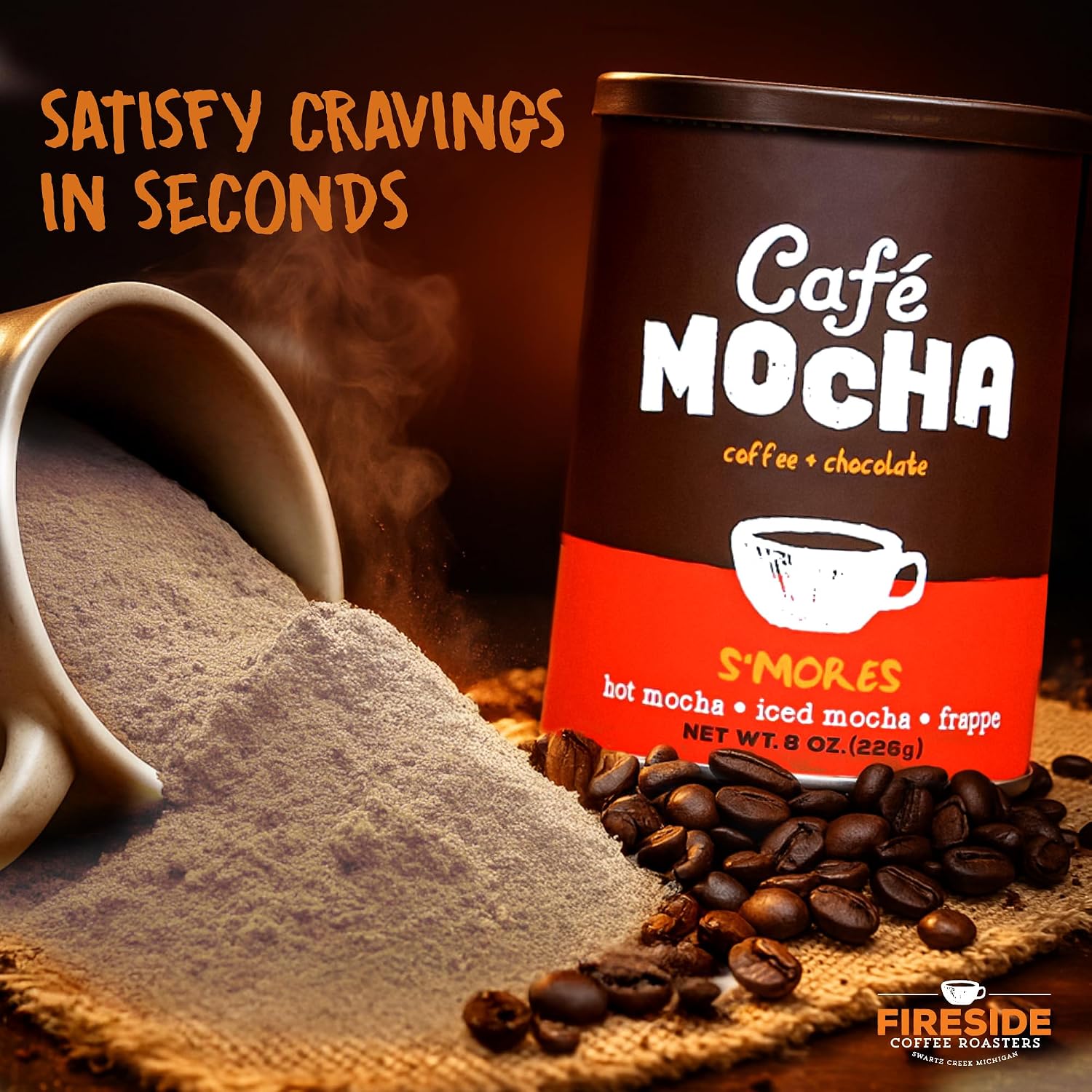 Fireside Coffee Irish Cream Cafe Mocha - Premium Instant Coffee Chocolate Blend - Versatile Caffeinated Drink Mix for Hot, Iced, Milkshake, and Mocha Frappe Mix, Only Add Water and Enjoy, 8 Ounces