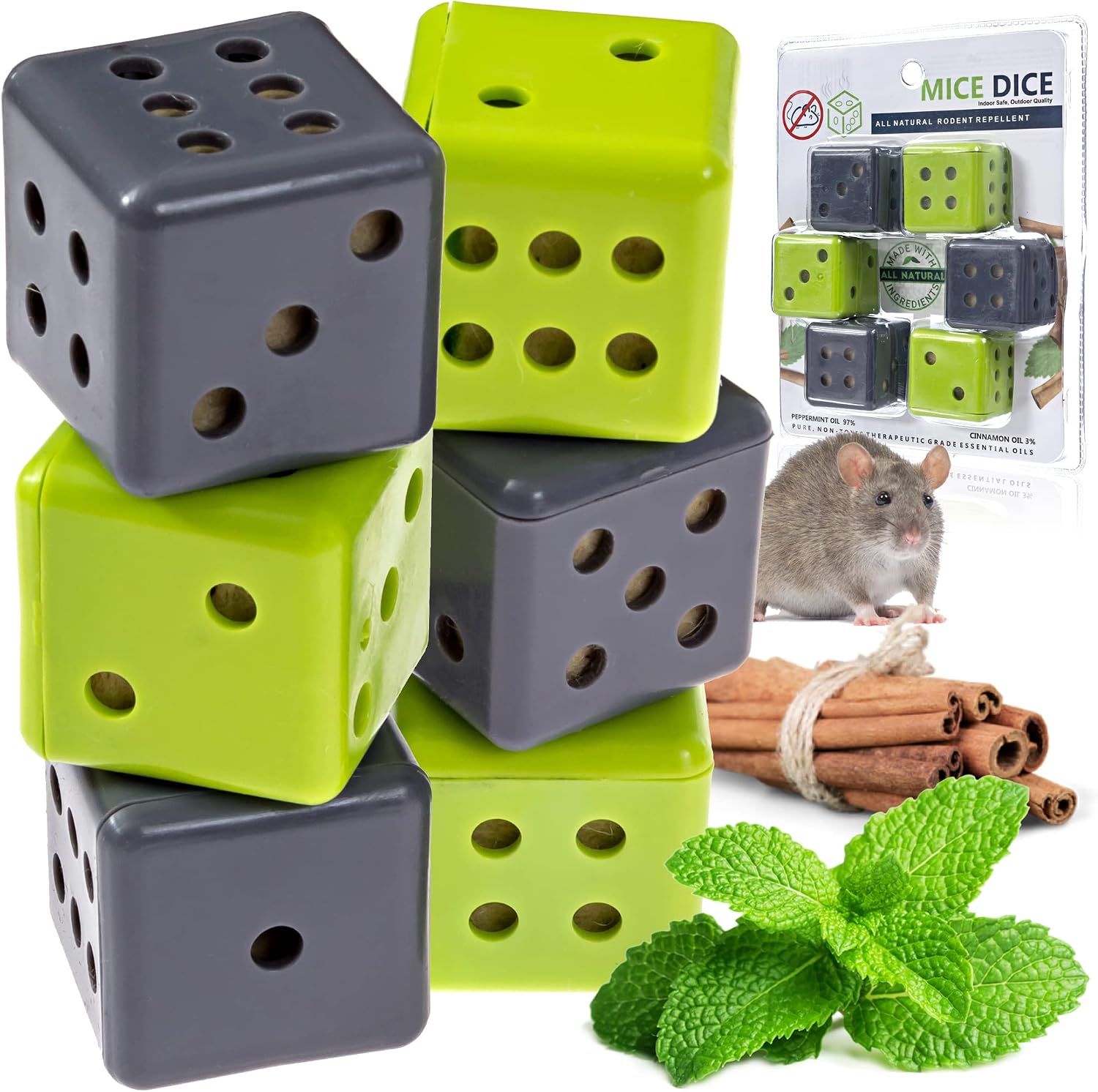 Peppermint Oil for Mice - Mice Dice Mouse Solution for Home and Outdoor - 6 Pack