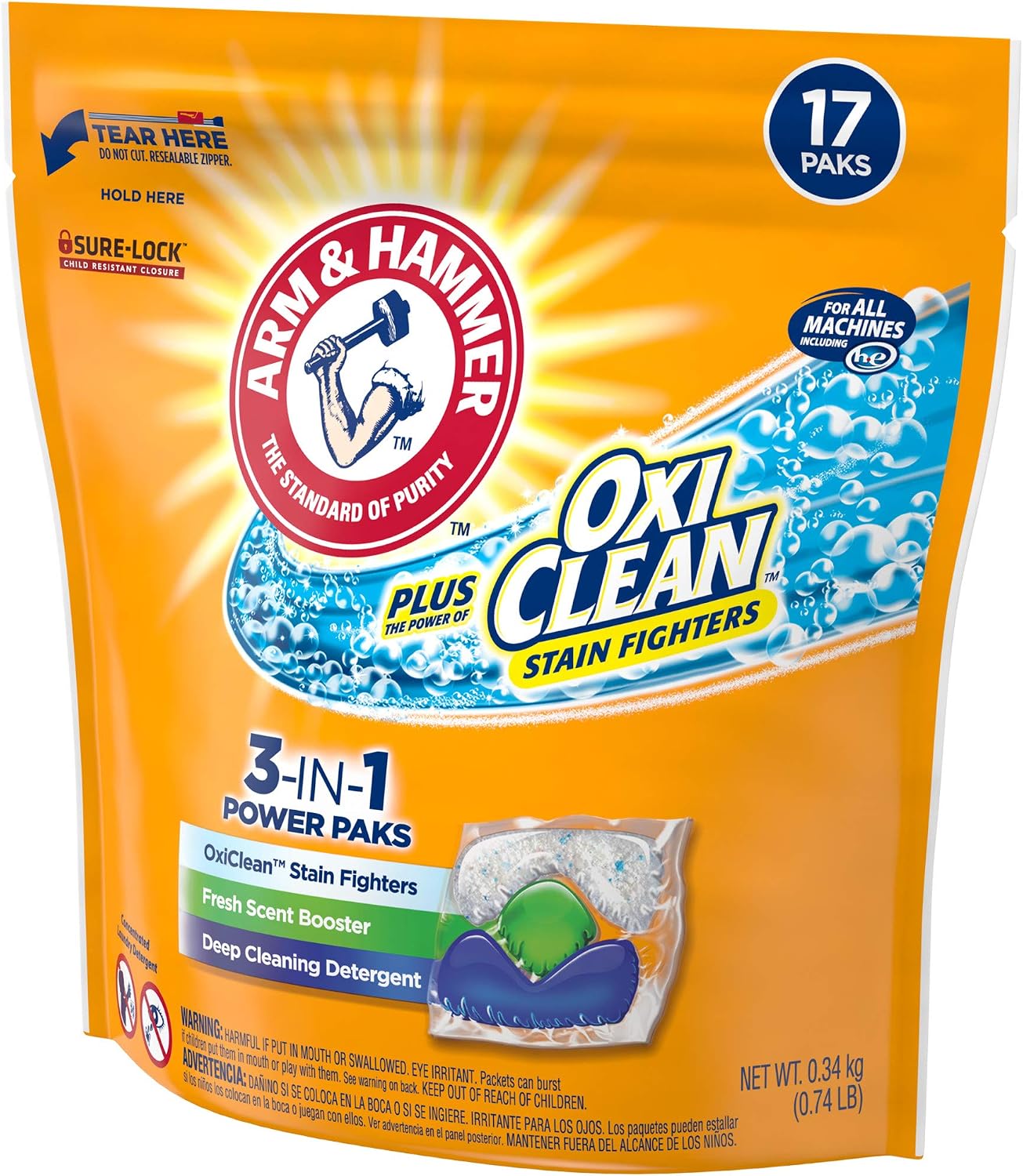 Arm & Hammer plus OxiClean 5-in-1 Power Paks, 17 Count (Packaging may vary)