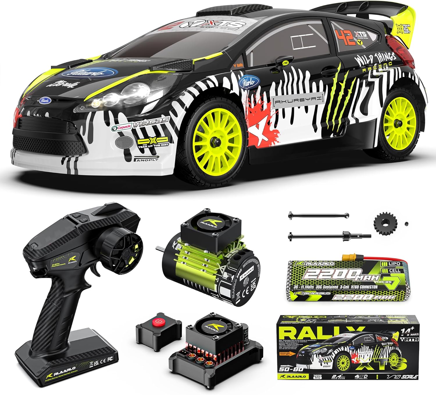 1/10 Brushless RC Cars, 50 MPH Rally Car, 4WD, Waterproof, 8+ Ages | 45A Waterproof ESC, 11KG Micro Servo, 2852 3800KV Brushless Motor, 3S Lipo