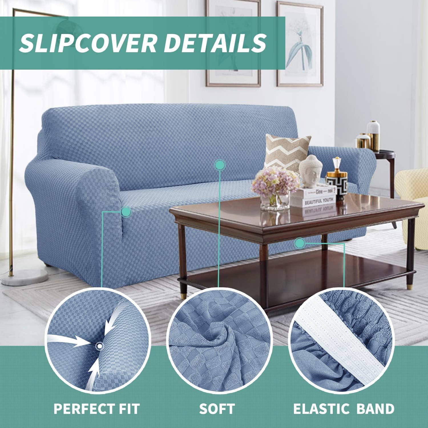 YEMYHOM Couch Cover Latest Jacquard Design High Stretch Sofa Covers for 2 Cushion Couch