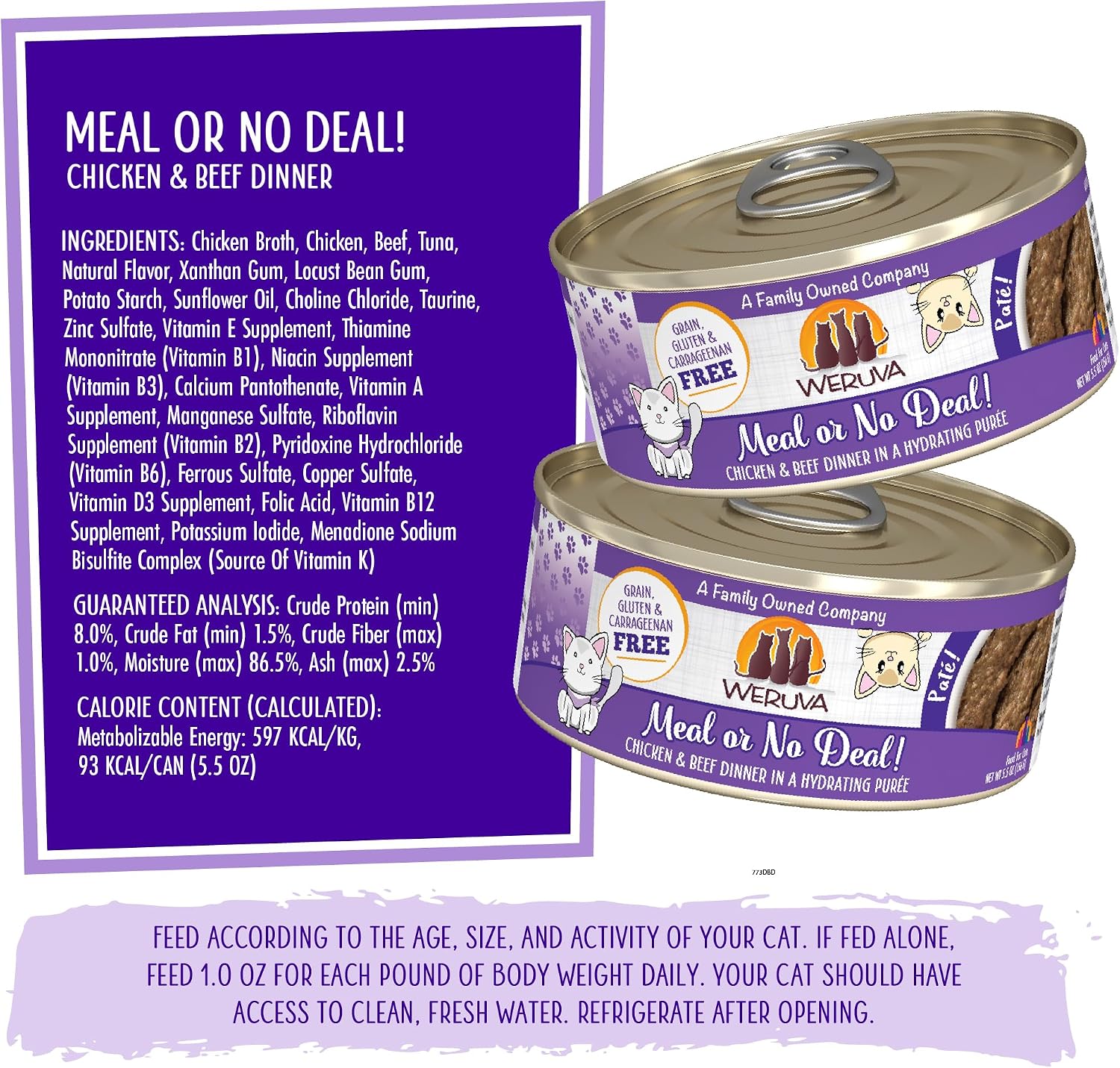 Weruva Wet Cat Food, Meal or No Deal with Chicken and Beef Pate, 5.5oz Can, Pack of 8