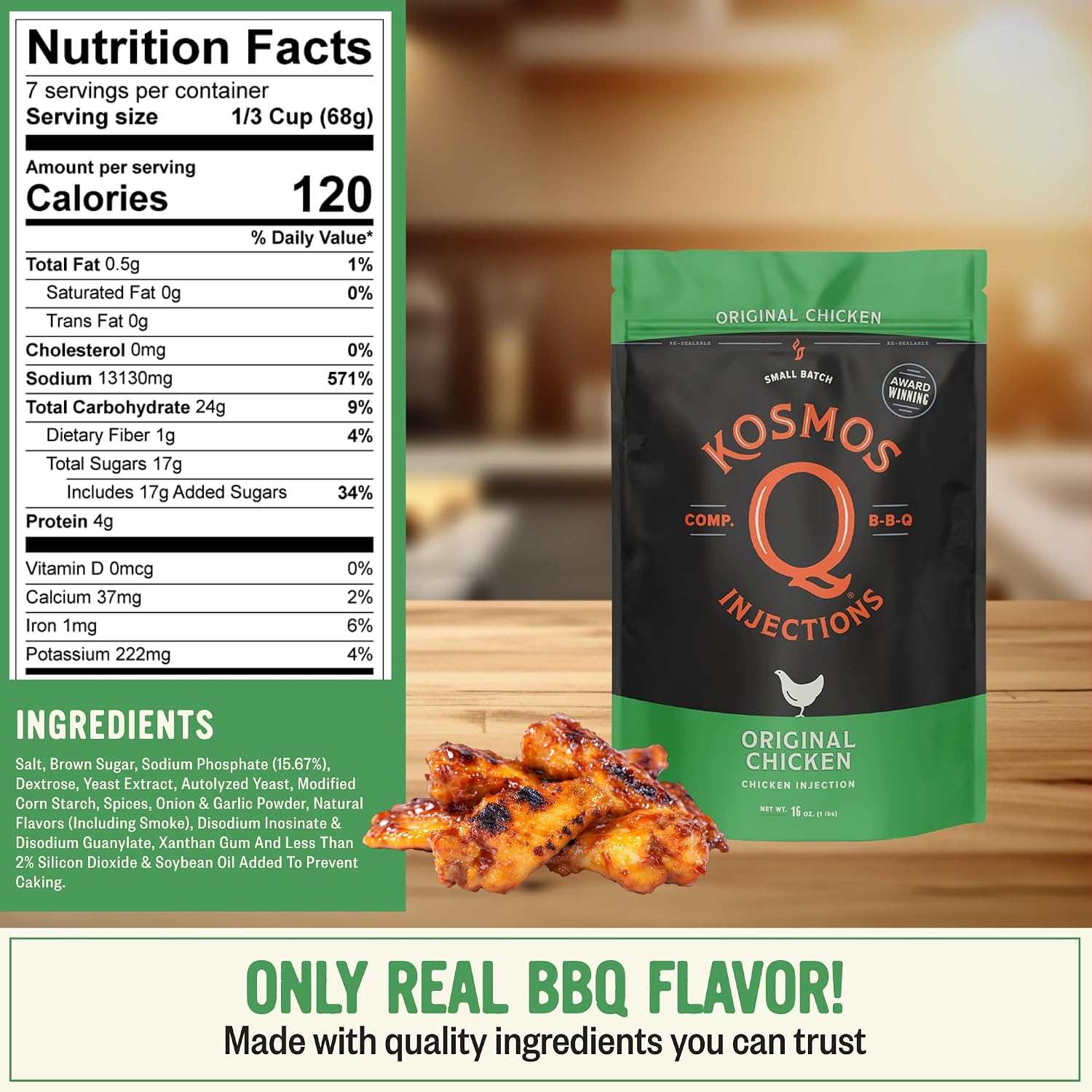 Kosmos Q Reserve Blend Brisket Injection, Premium Beef BBQ Marinade for Tender & Juicy Brisket, Phosphate-Enhanced for Moisture Retention, Competition-Grade Seasoning, Gluten Free, 16 Oz Jar