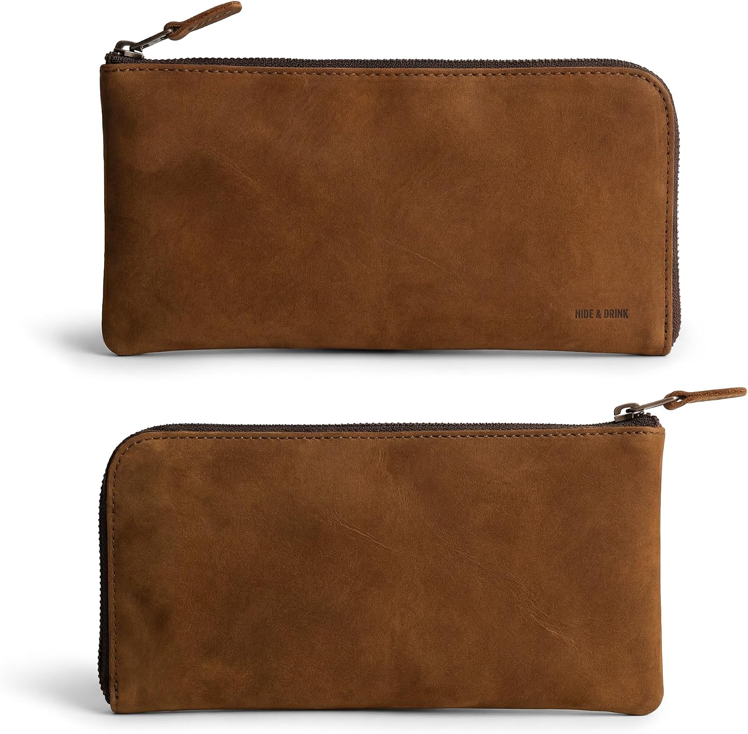 Hide & Drink, Leather Long Zippered Wallet, Holds Up to 8 Cards Plus Coins And Flat Bills, Phone Holder, Travel Essentials, Handmade (Bourbon Brown)