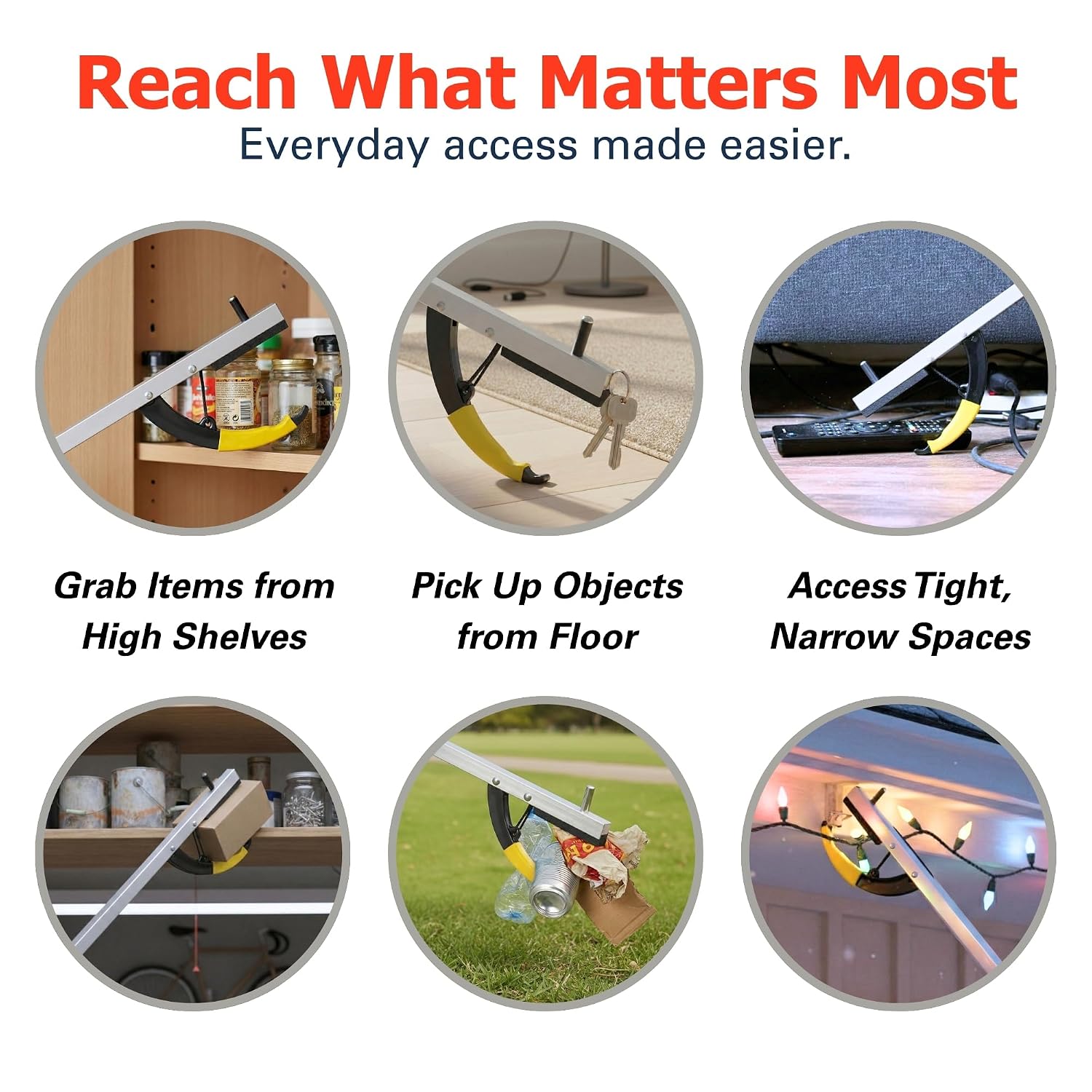 Sammons Preston Reacher, 32" Grabber Tool for Seniors, Magnetic Tip, Silver | Lightweight grabber reacher tool with magnetic tip, ergonomic grip and claw jaw, a reaching aid for seniors